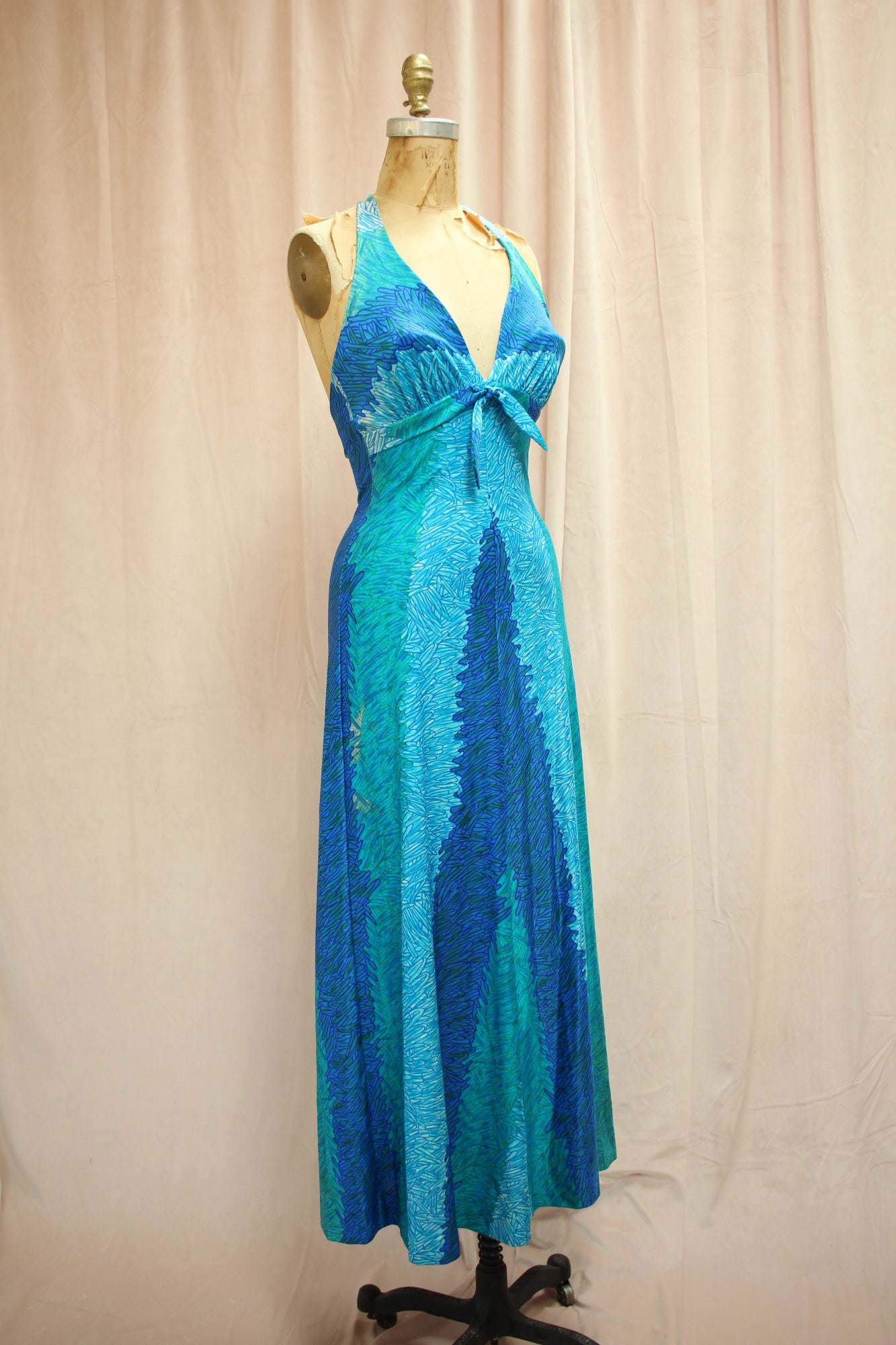 Ocean Waves Dress | 70s Halter Maxi Dress