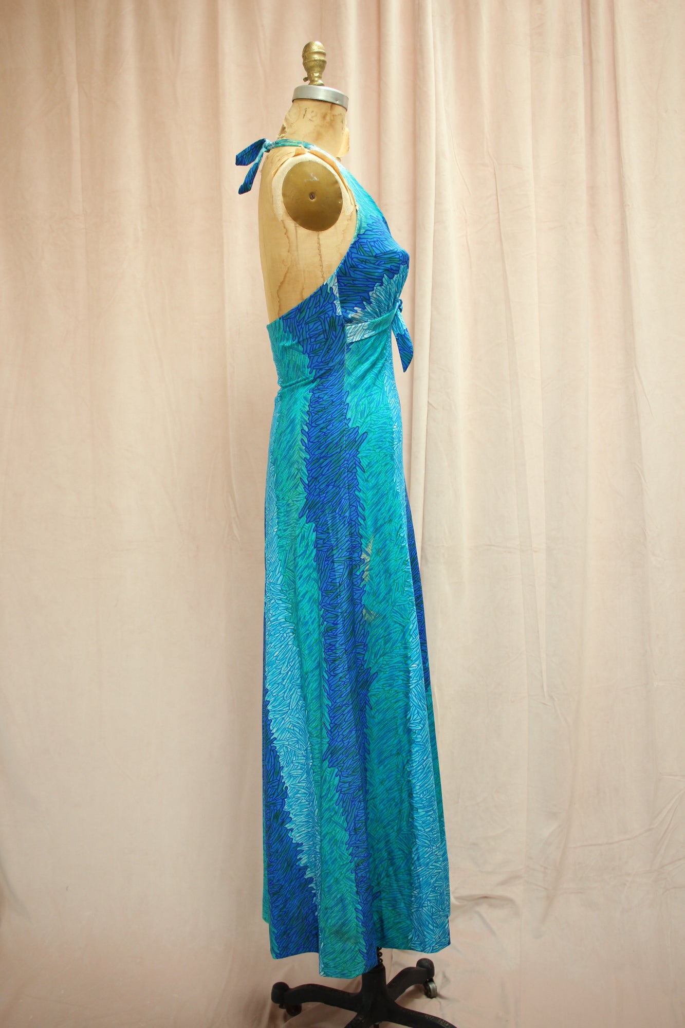 Ocean Waves Dress | 70s Halter Maxi Dress