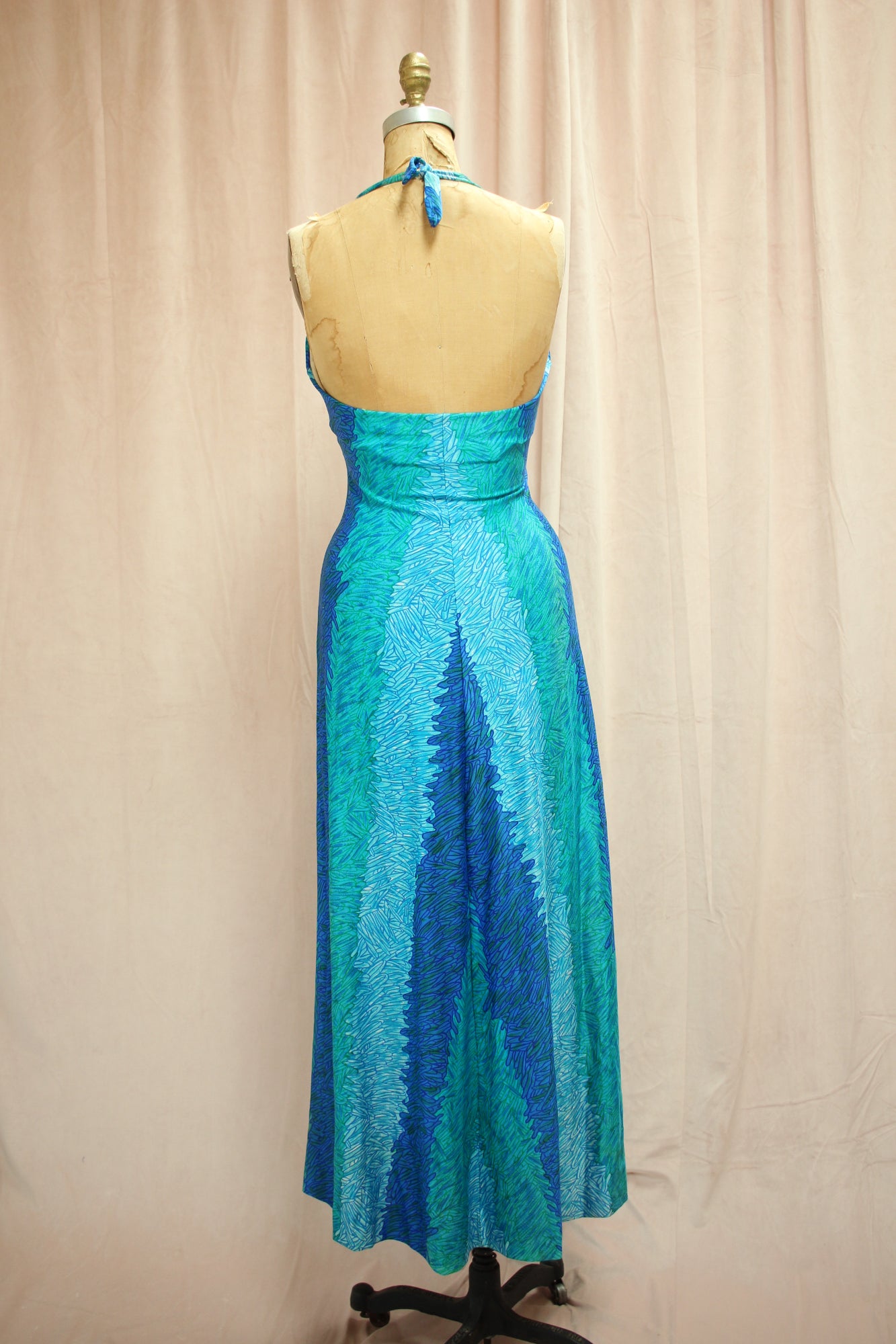 Ocean Waves Dress | 70s Halter Maxi Dress