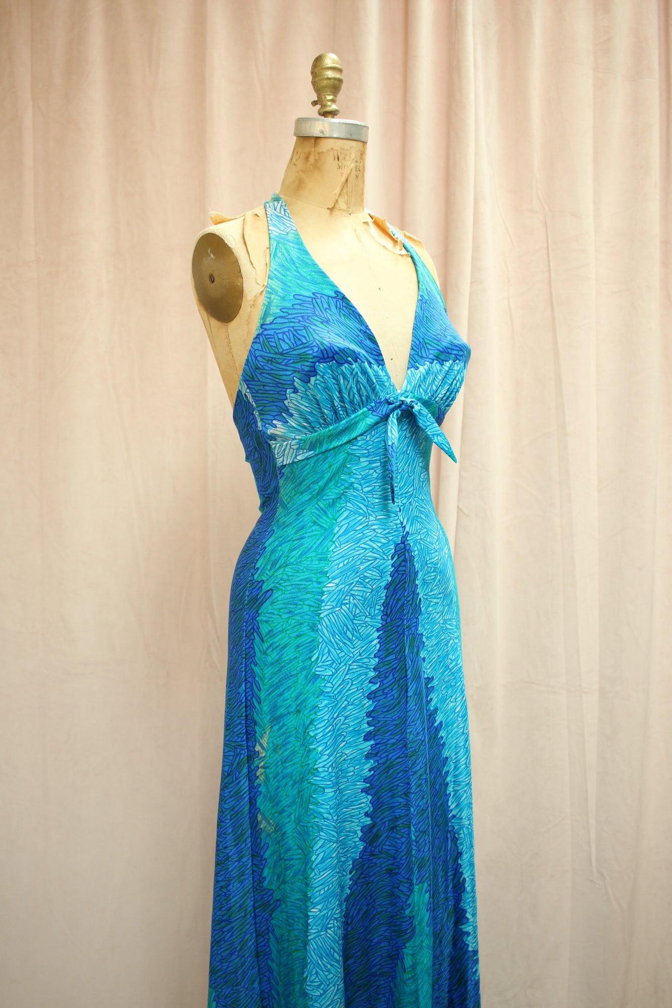 Ocean Waves Dress | 70s Halter Maxi Dress