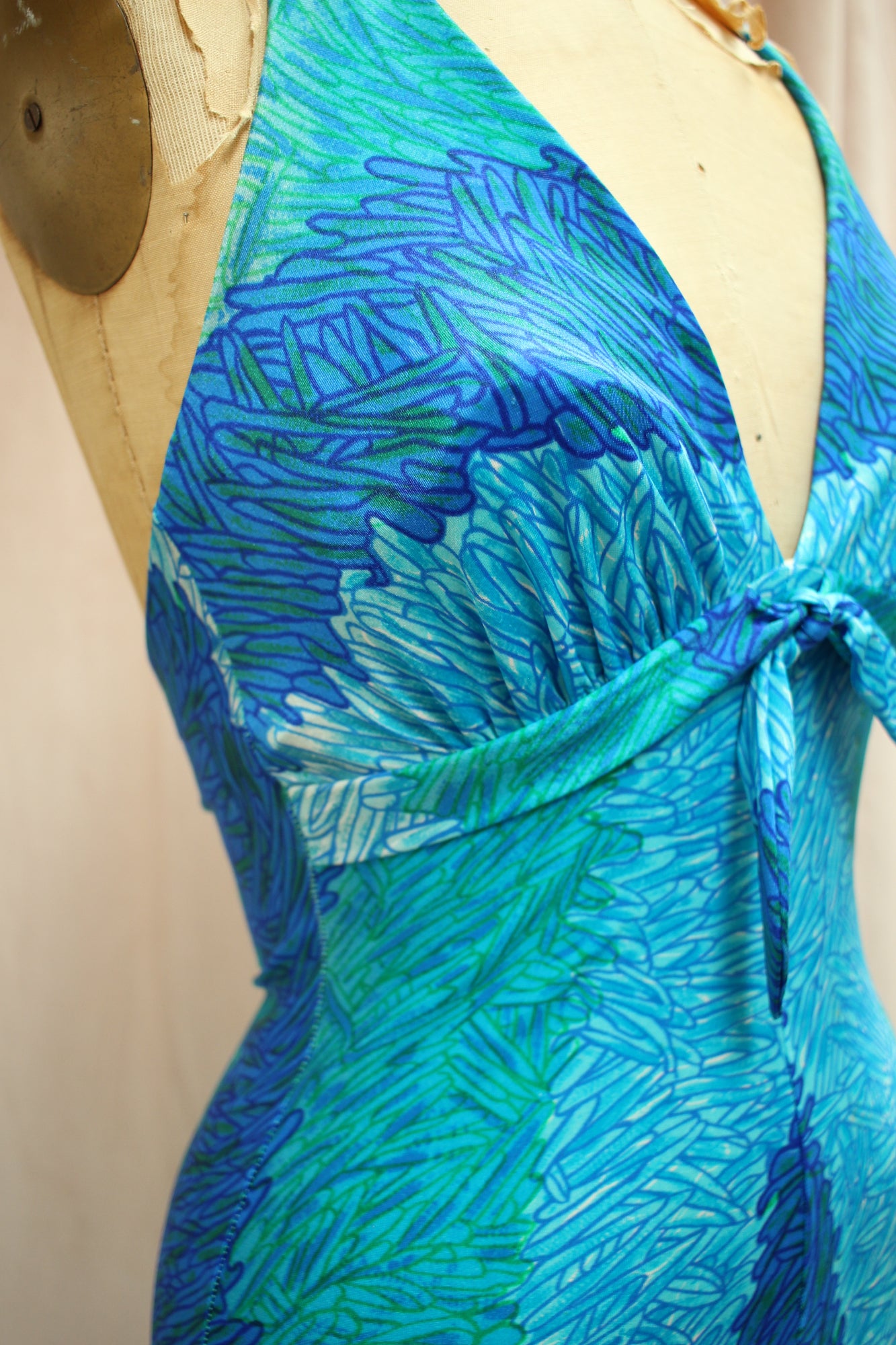 Ocean Waves Dress | 70s Halter Maxi Dress