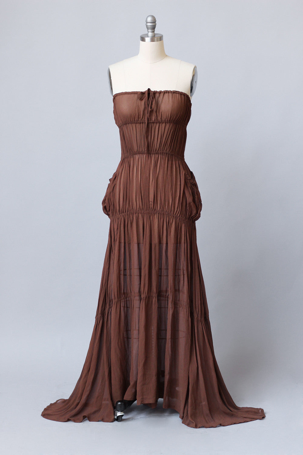 Jean Paul Gaultier Brown Silk Chiffon Bohemian Gown
