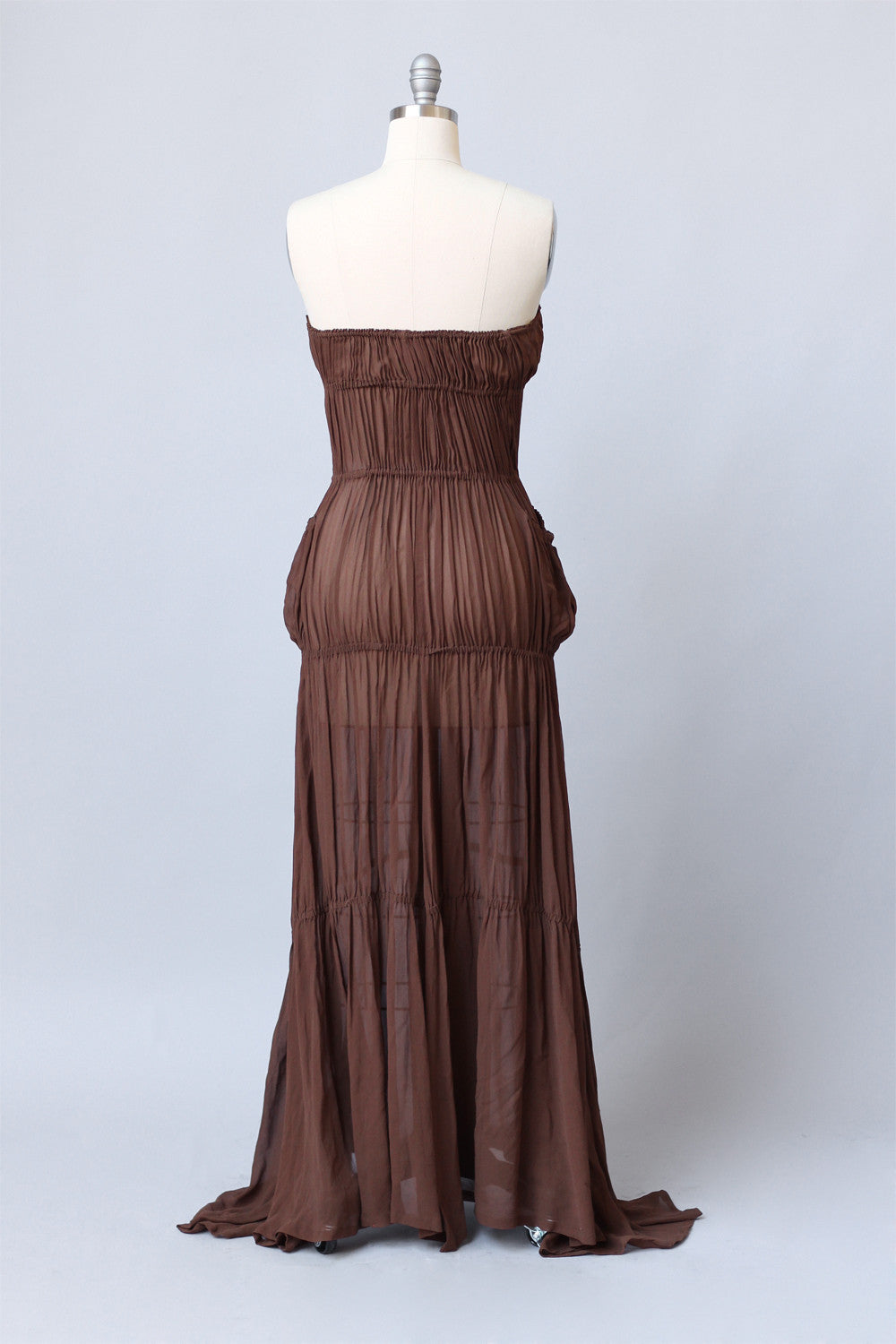 Jean Paul Gaultier Brown Silk Chiffon Bohemian Gown