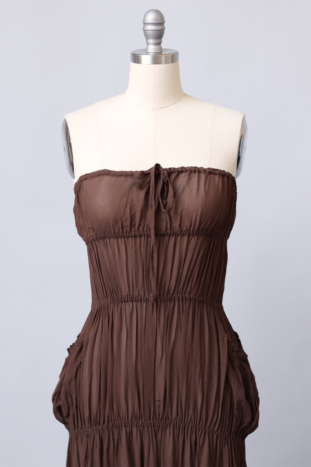 Jean Paul Gaultier Brown Silk Chiffon Bohemian Gown