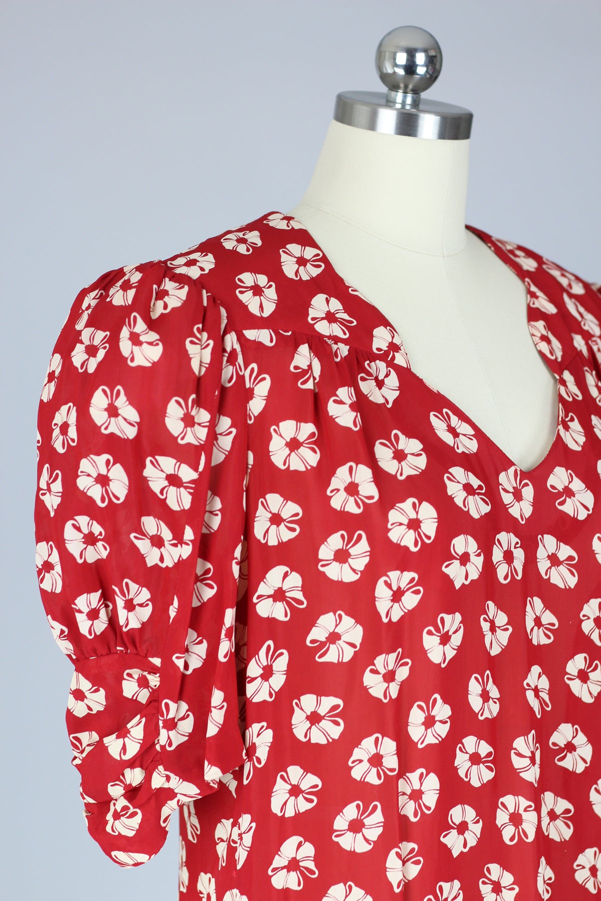 Vintage Inspired 1980s Red Floral Dress