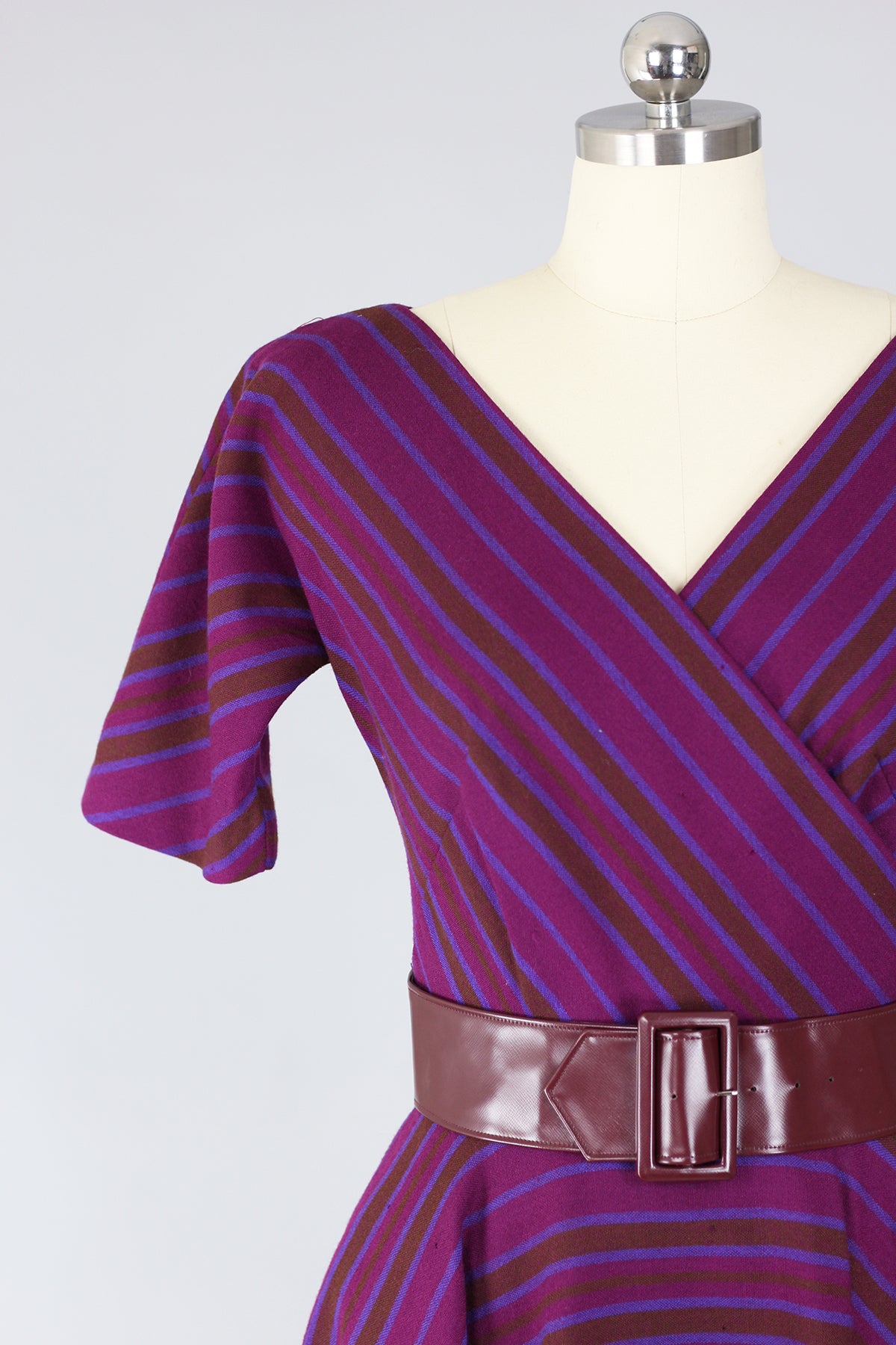 RARE! Incredible Mr. Mort 1950s New Look Plum Wool Stripe Dress