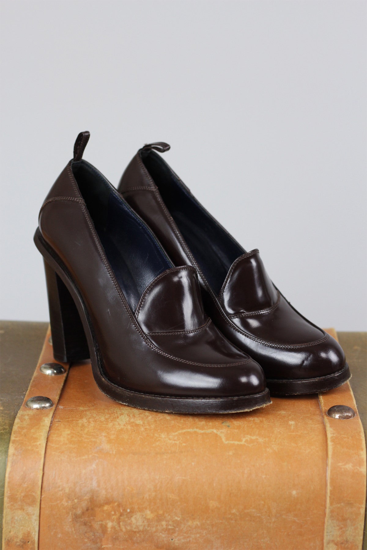 Vintage 40s Inspired Oxblood Patent Platform Loafers