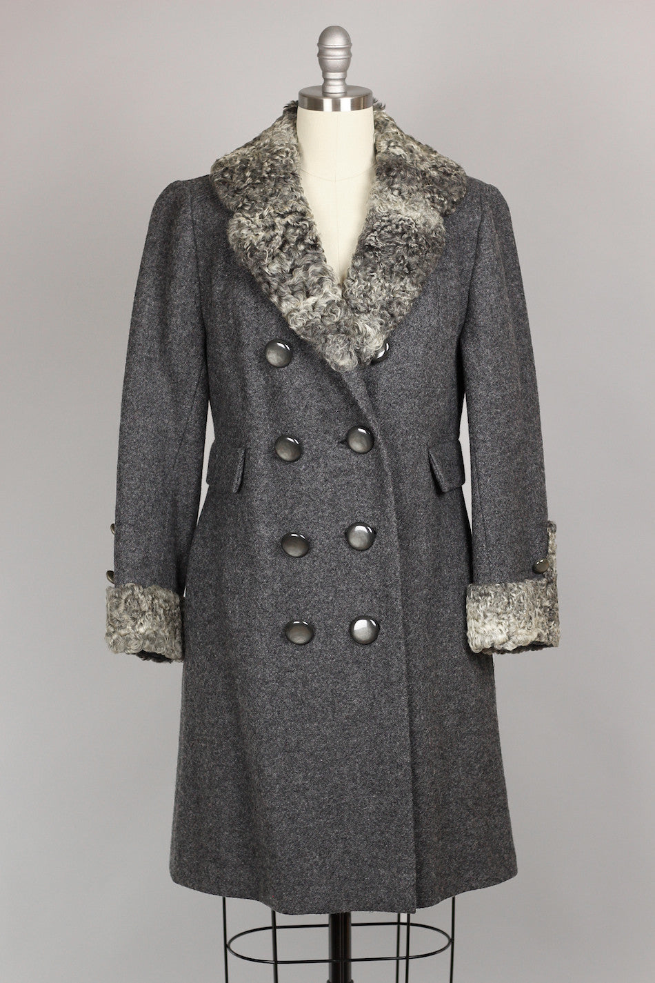 Grey 1960s Persian Lamb Wool Coat Size 6