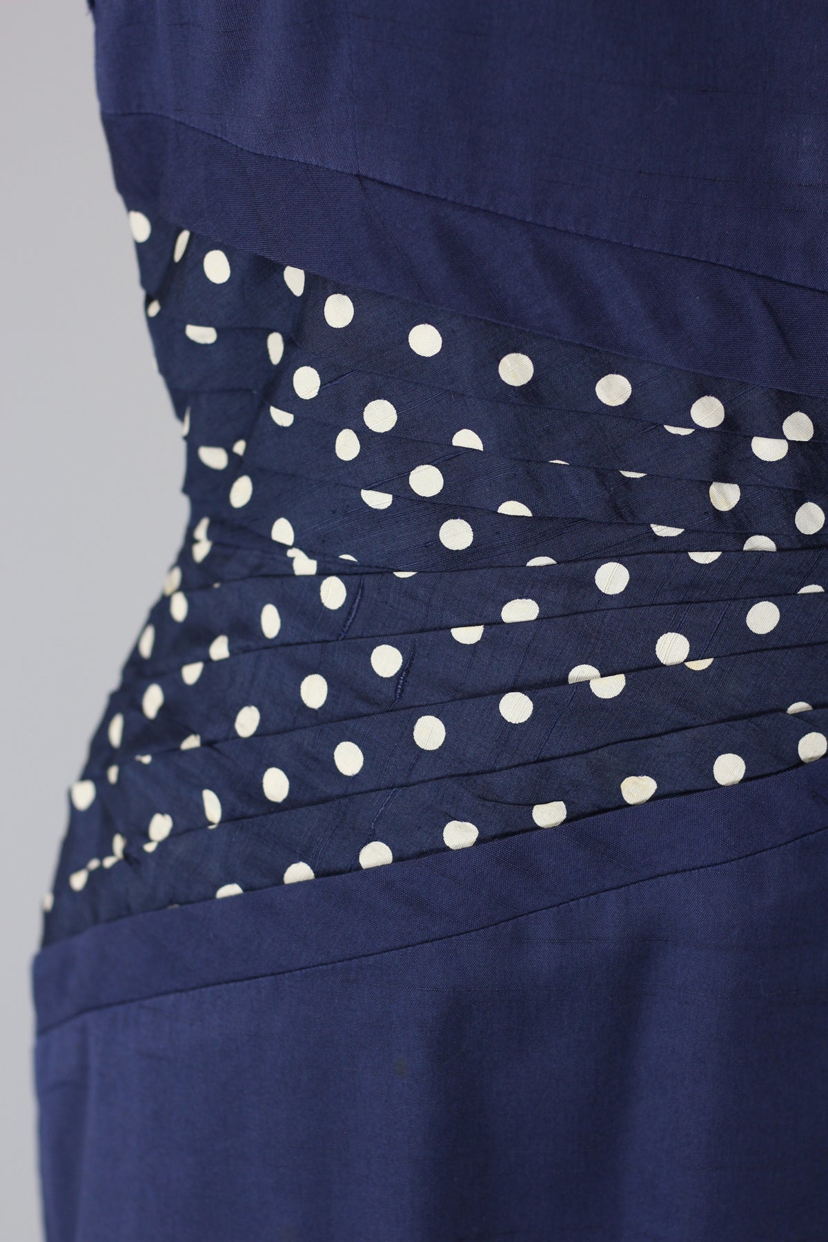 Late 1950s Gracette Polka Dot Pleated Waist Day Dress