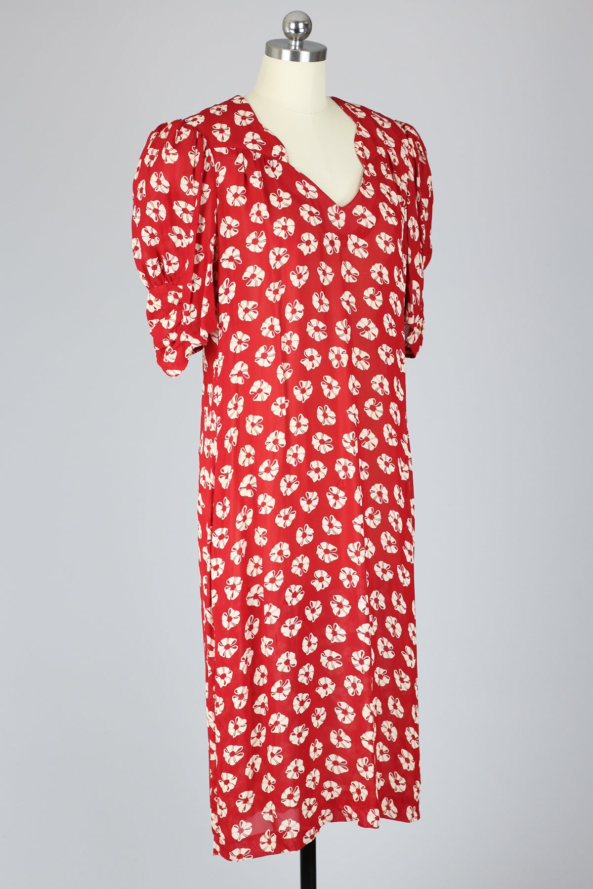 Vintage Inspired 1980s Red Floral Dress