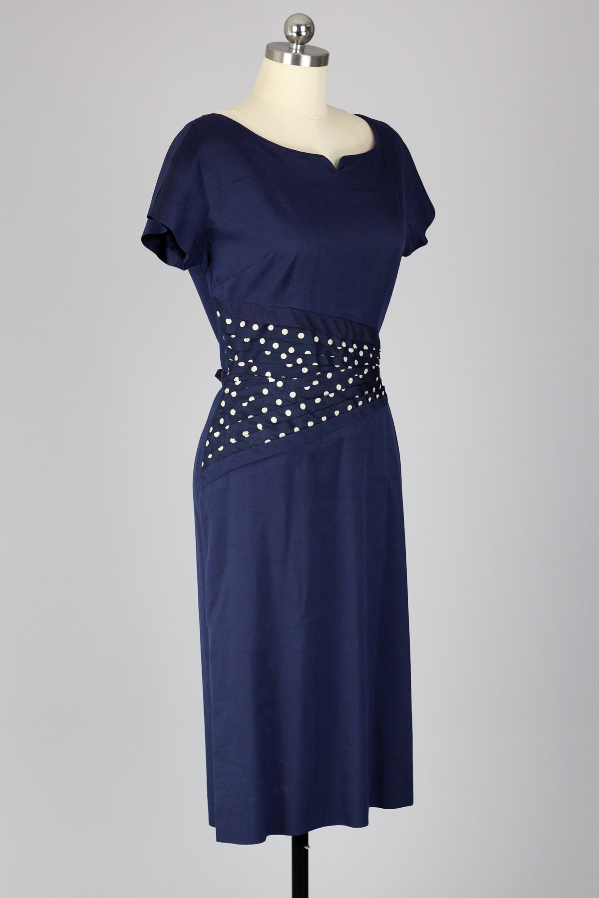 Late 1950s Gracette Polka Dot Pleated Waist Day Dress