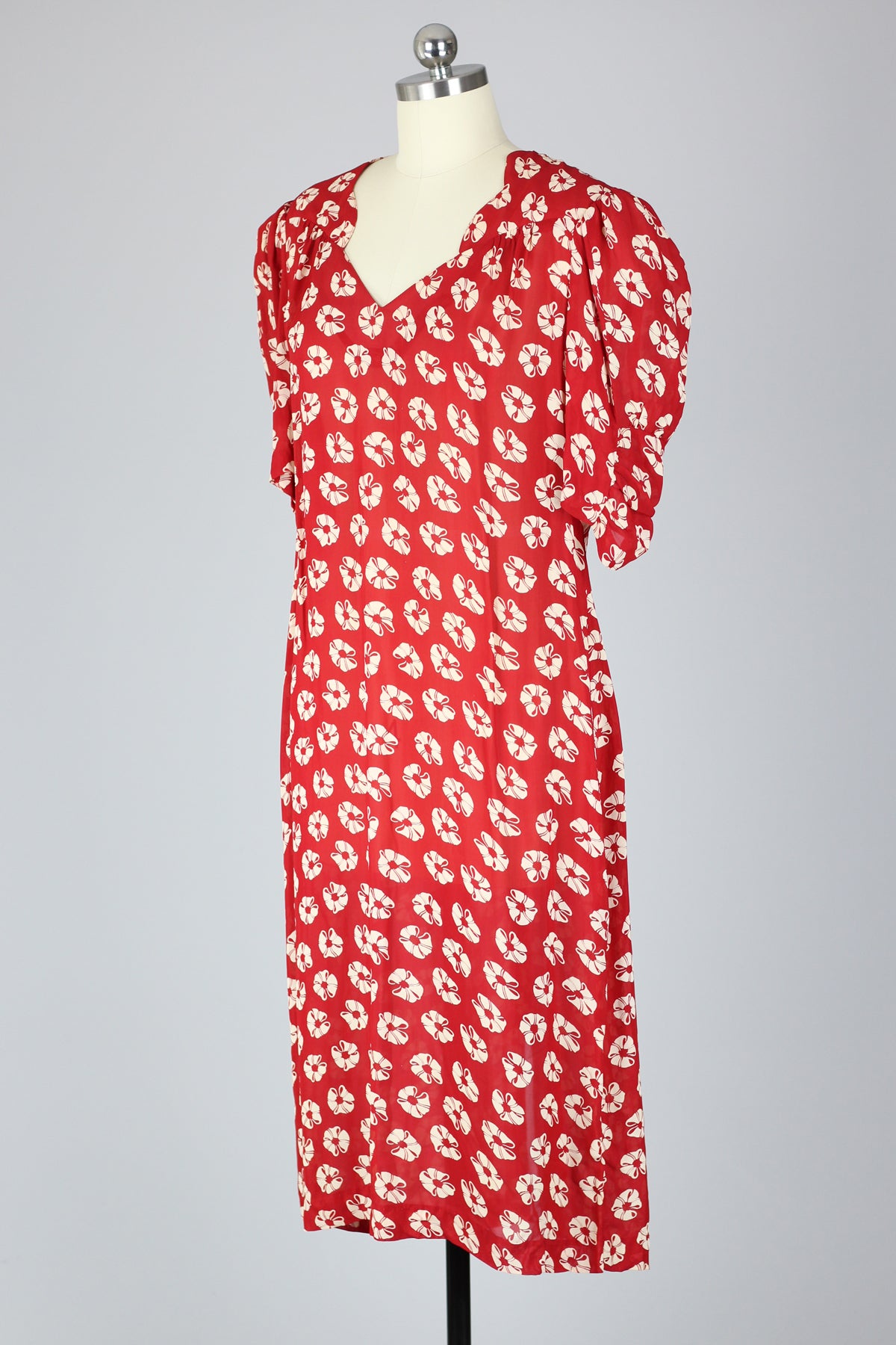 Vintage Inspired 1980s Red Floral Dress