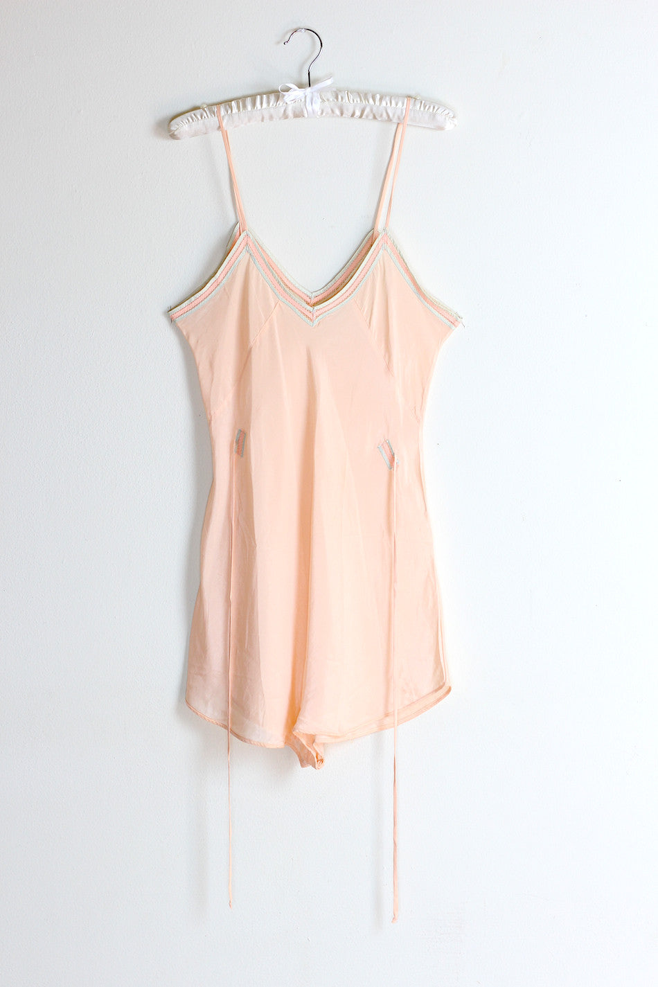 Madeleine 1930s Peach Silk Step In Romper
