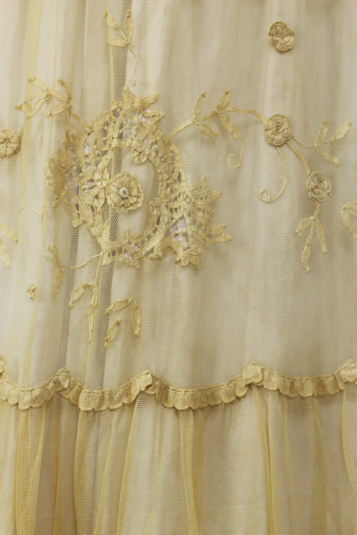 Tea-Dyed Antique Tulle Skirt with French Tambour Embroidery by Bonnie Strauss