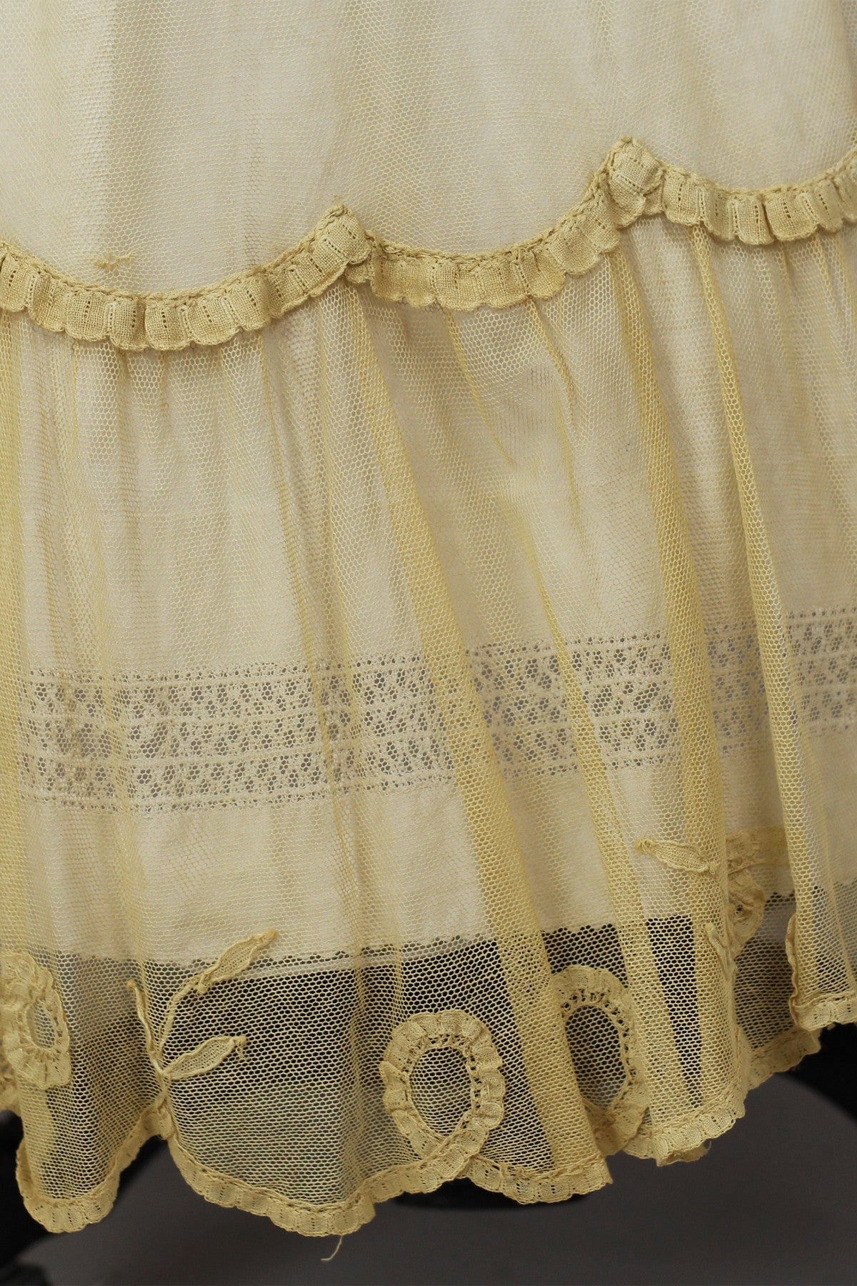 Tea-Dyed Antique Tulle Skirt with French Tambour Embroidery by Bonnie Strauss