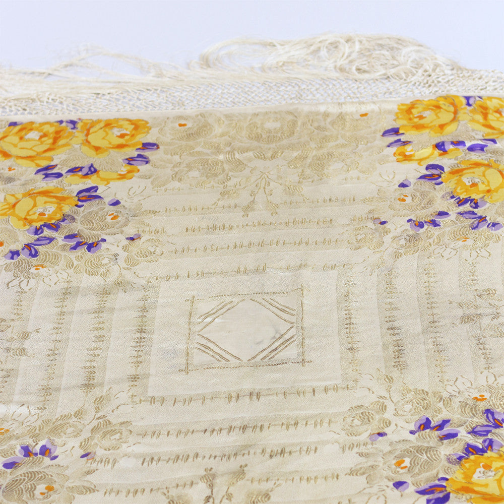 Antique Victorian Silk Fringe Shawl c. 1890s