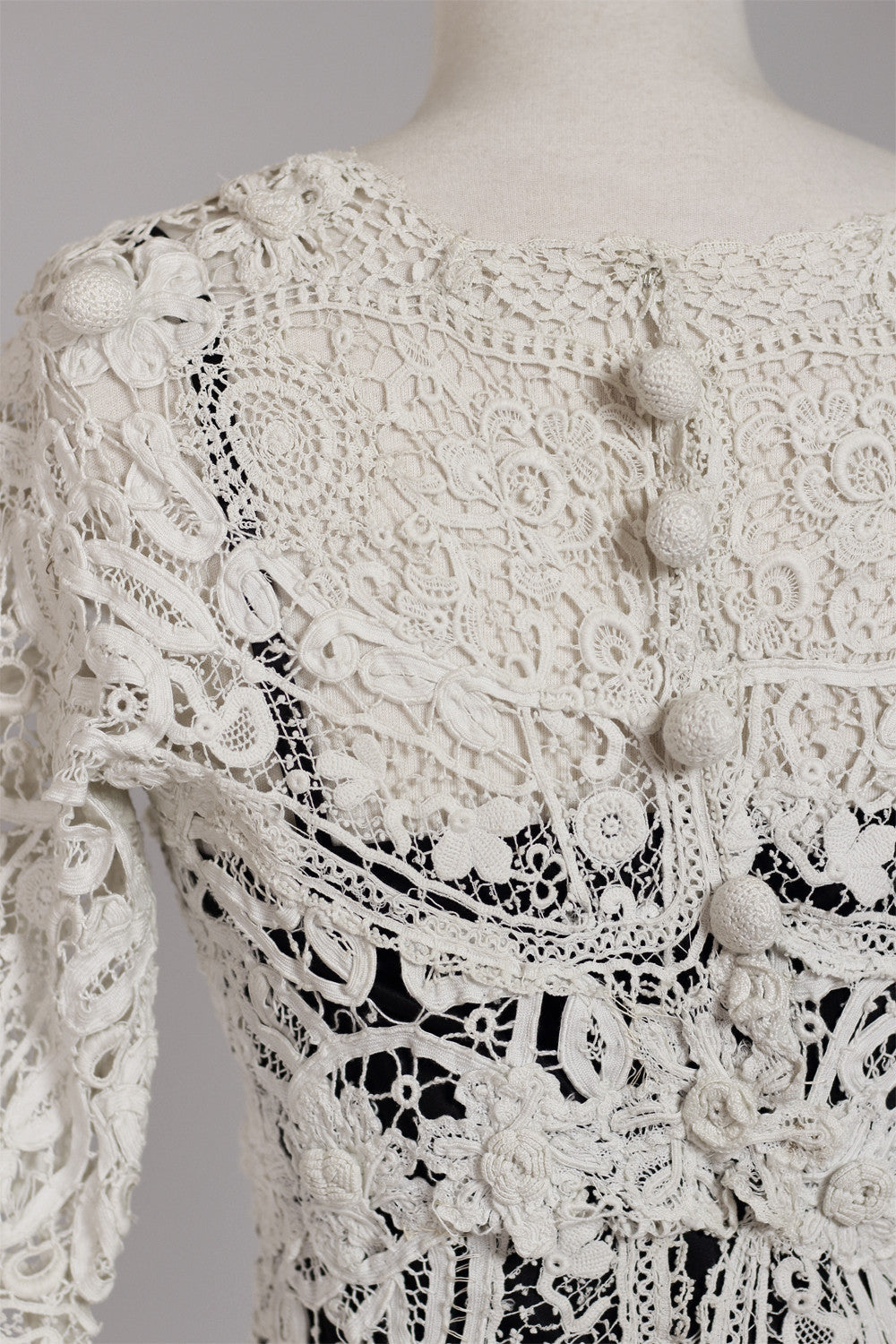 Edwardian Antique White Irish Lace & Crochet Gown