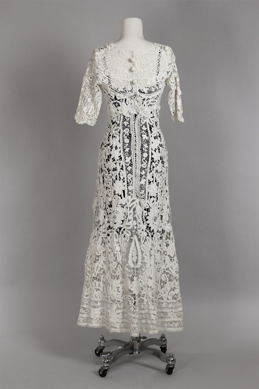 Edwardian Antique White Irish Lace & Crochet Gown
