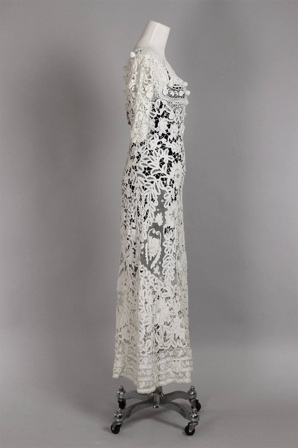 Edwardian Antique White Irish Lace & Crochet Gown