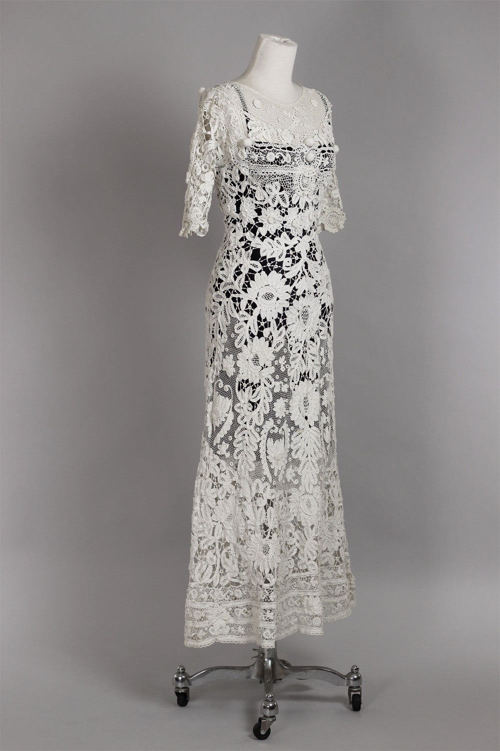 Edwardian Antique White Irish Lace & Crochet Gown