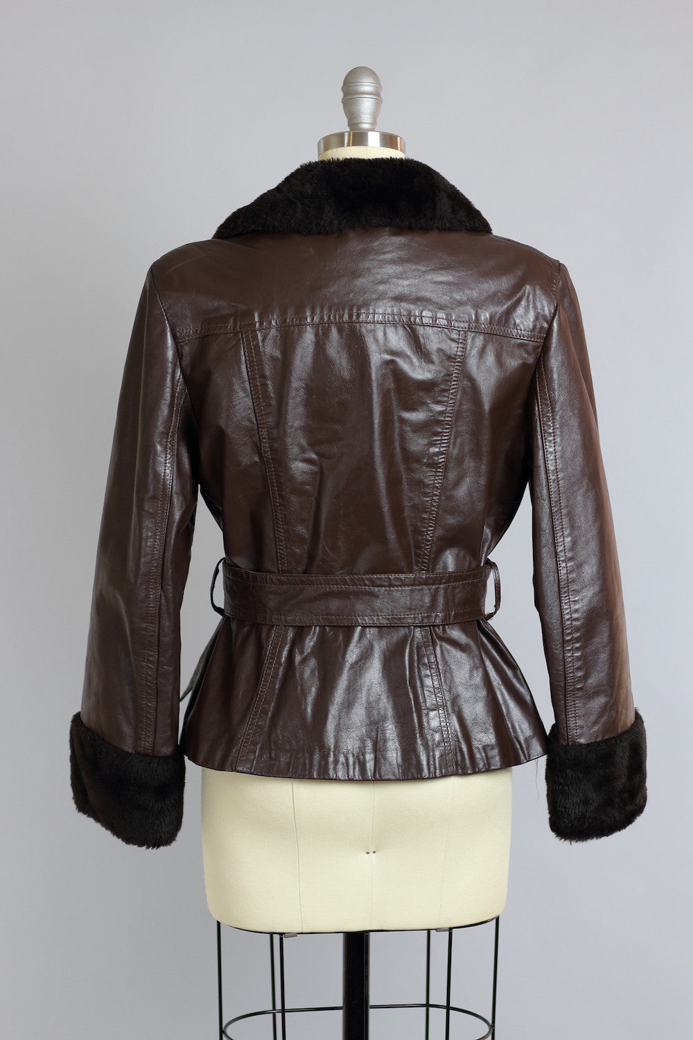 1960s Brown Leather Moto Jacket with Fur Collar