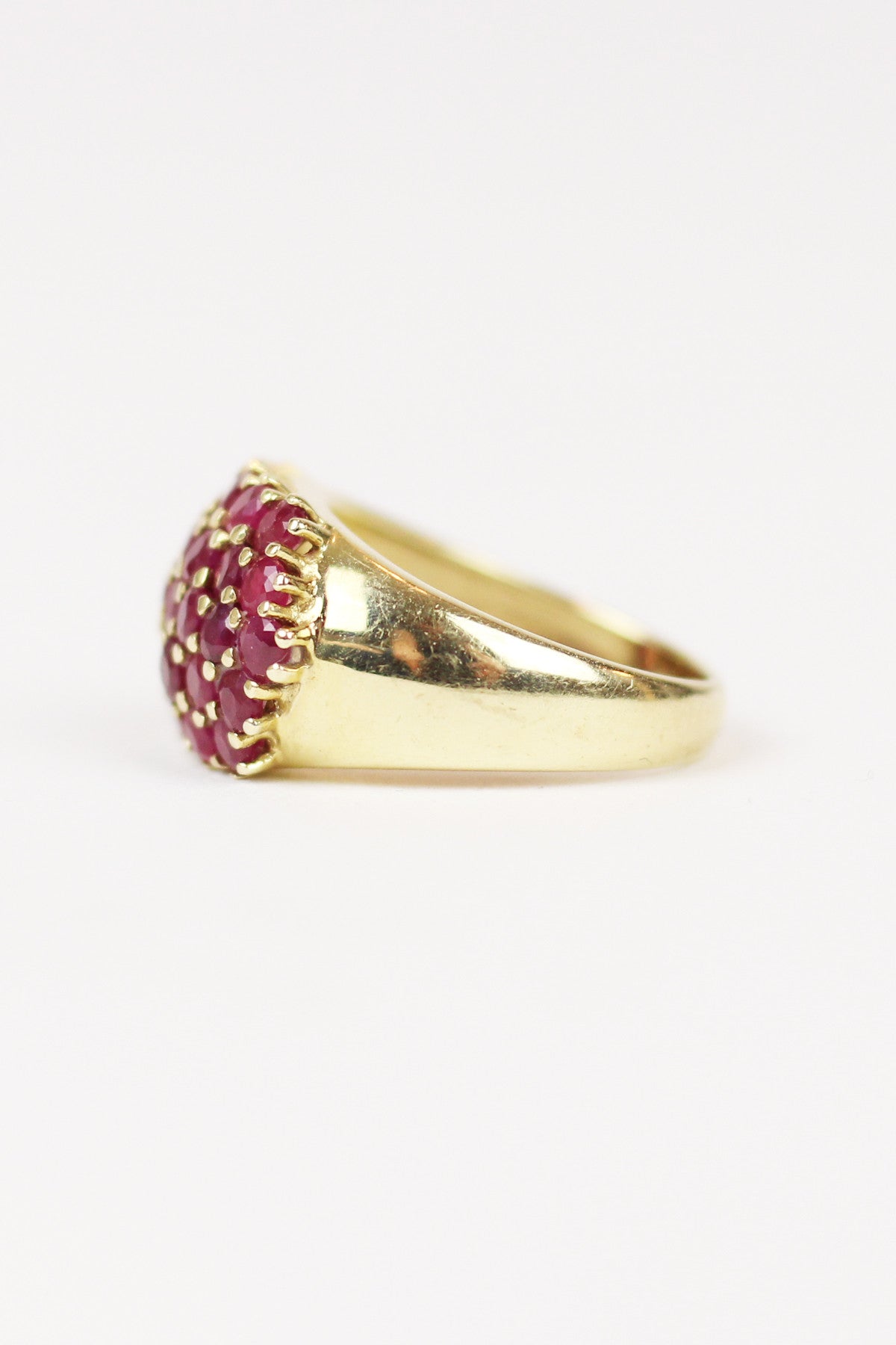 Estate 14K Yellow Gold Ruby Cocktail Ring with 34 Rubies