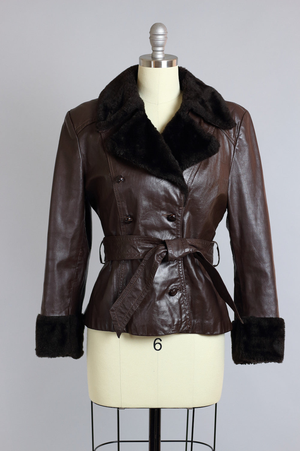 1960s Brown Leather Moto Jacket with Fur Collar