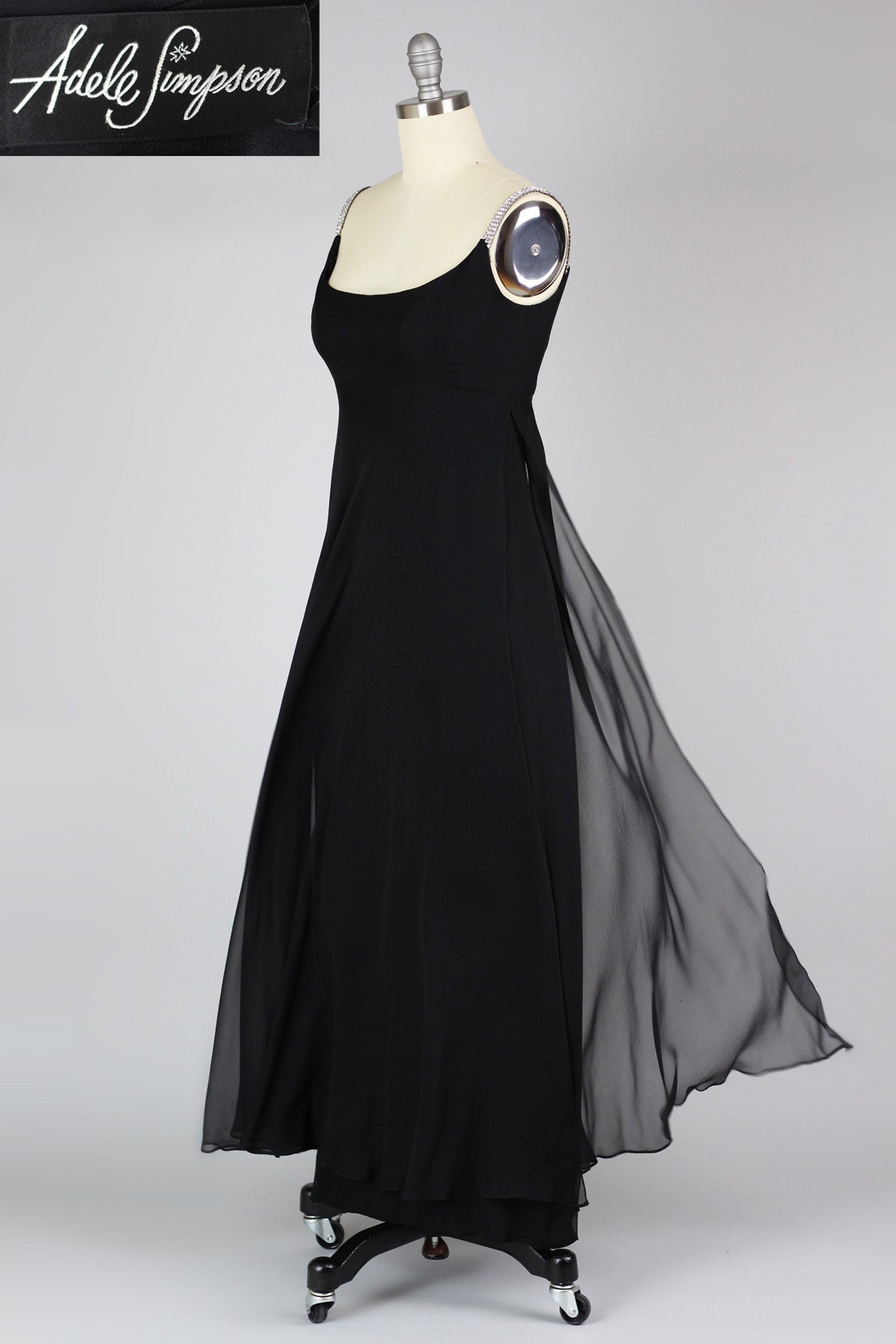 Important 1950s Early 60s Adele Simpson Silk Chiffon and Rhinestone Gown