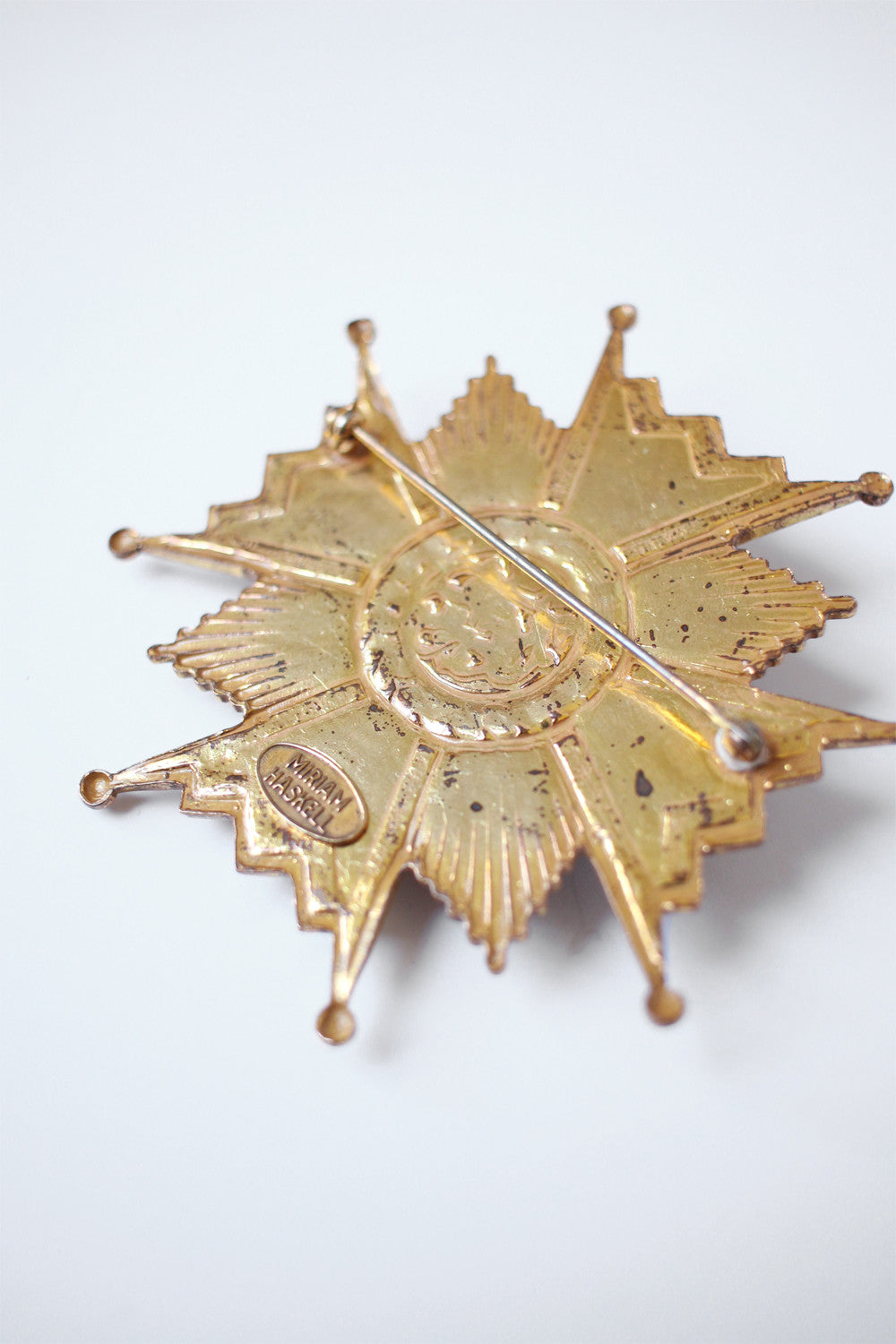 Rare Miriam Haskell Maltese Cross Jeweled Brooch Signed