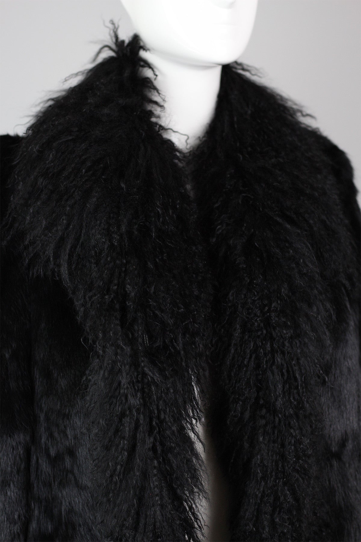 Amazing Oversized Vintage Black Shaggy Fur Coat Mongolian Lamb & Rabbit Fur
