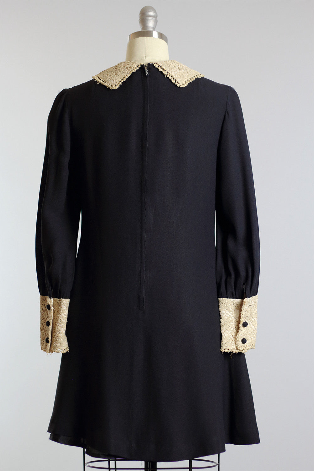Twiggy 1960s Crochet Black Mini Dress