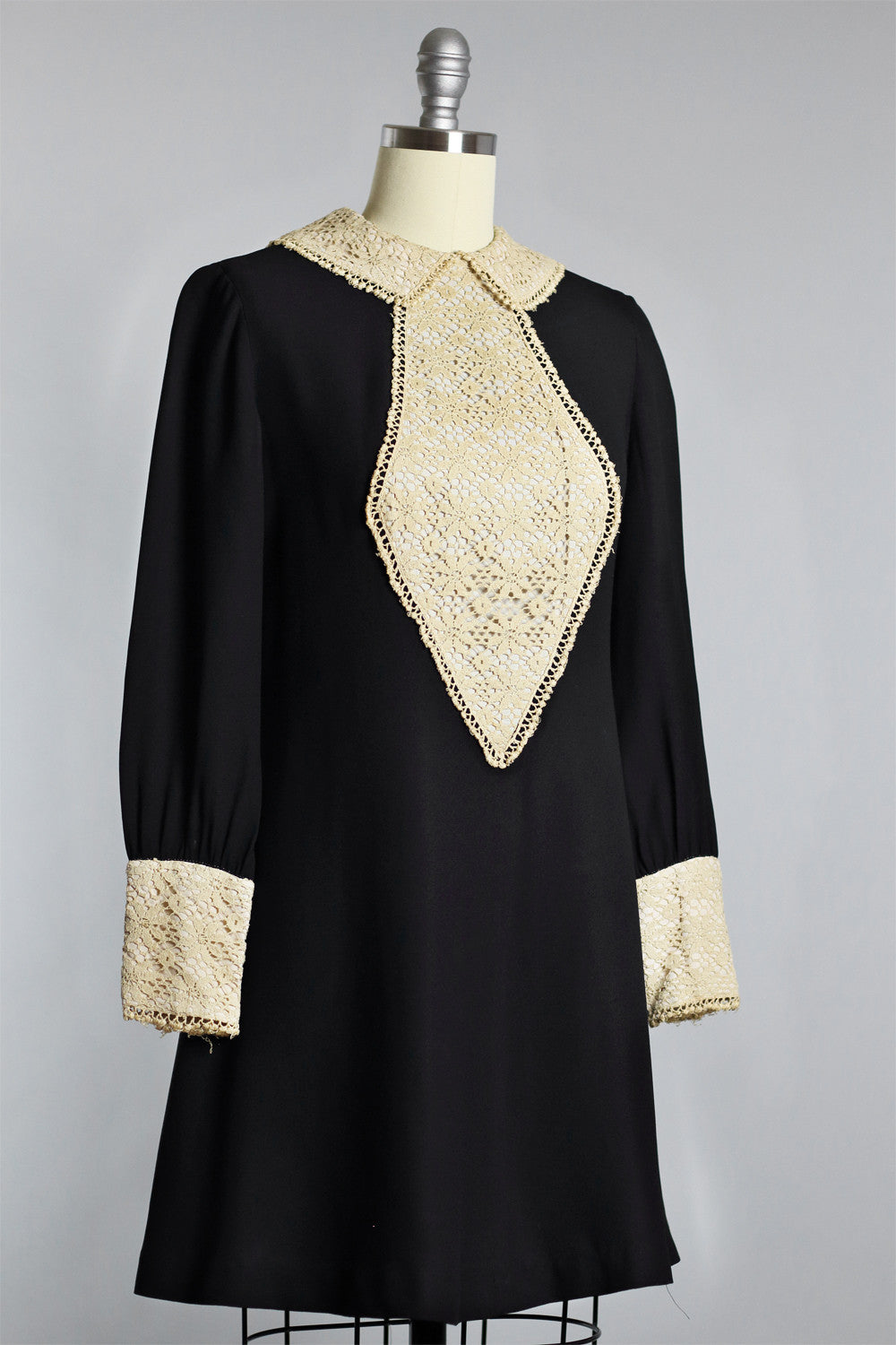 Twiggy 1960s Crochet Black Mini Dress