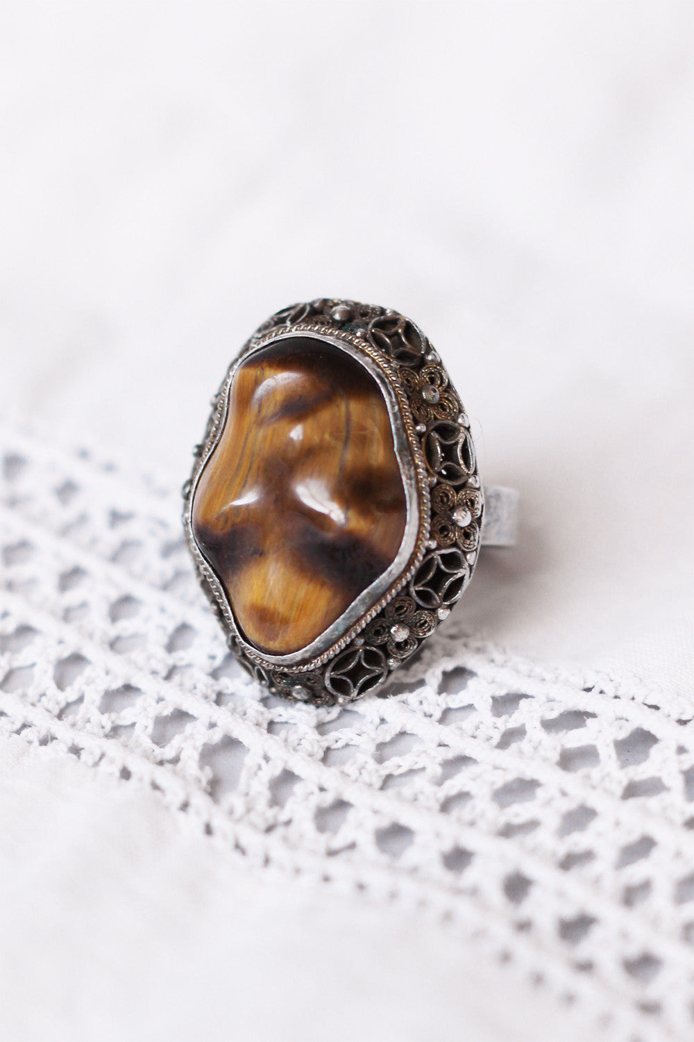 Vintage Tiger's Eye Filigree Ring