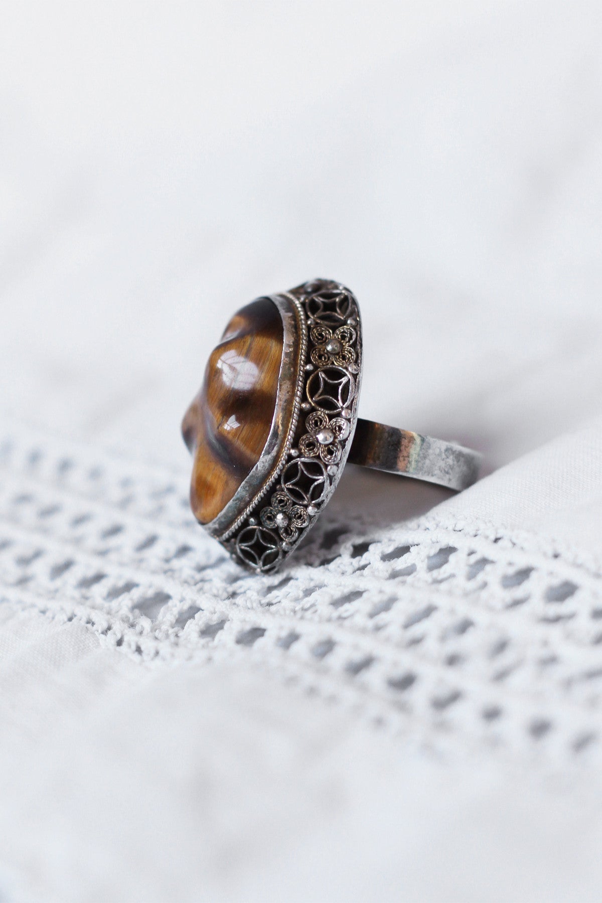 Vintage Tiger's Eye Filigree Ring