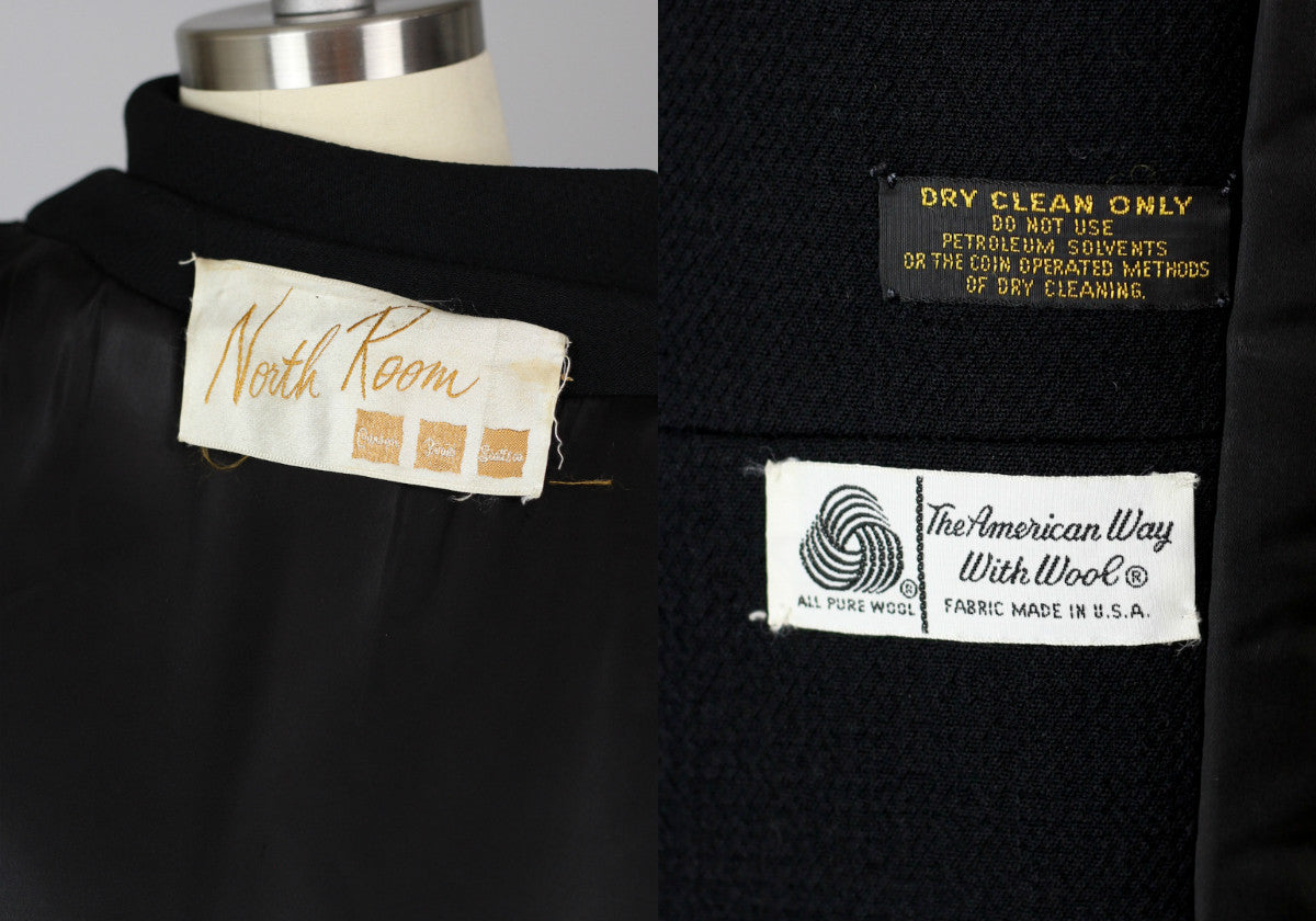 Perfect Vintage Double Breasted Peacoat in Black Wool c. 1960s