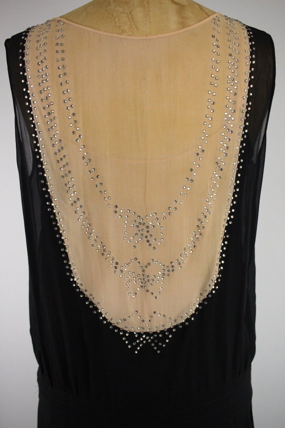 Stunning Original 1920s Silk Chiffon Flapper Dress with Bow Rhinestone Detail
