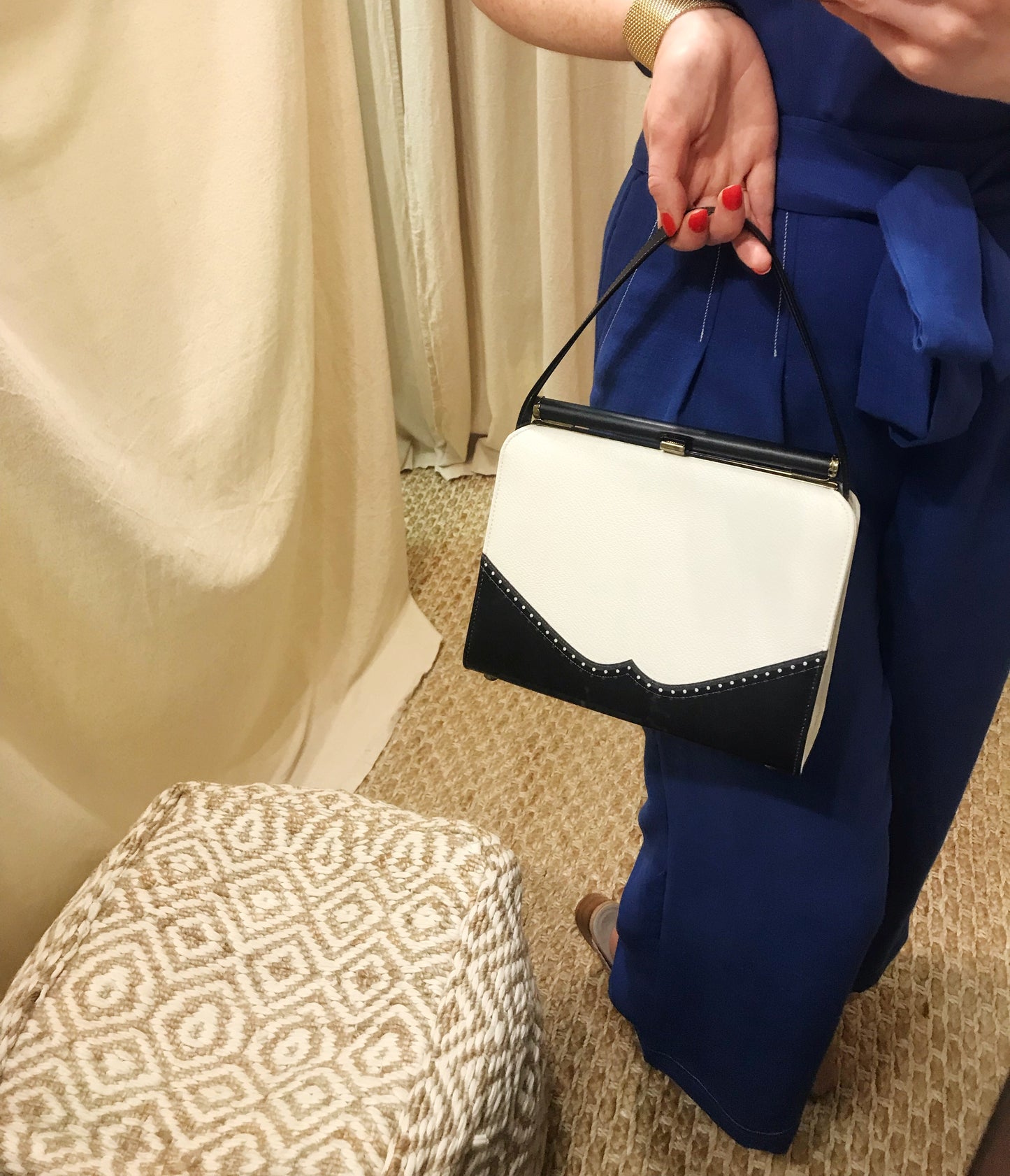 Vintage Navy & White Wing Tip Bag