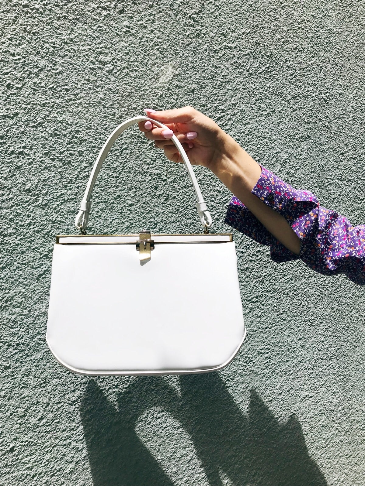 Vintage White Patent Leather Bag with Belt Clasp