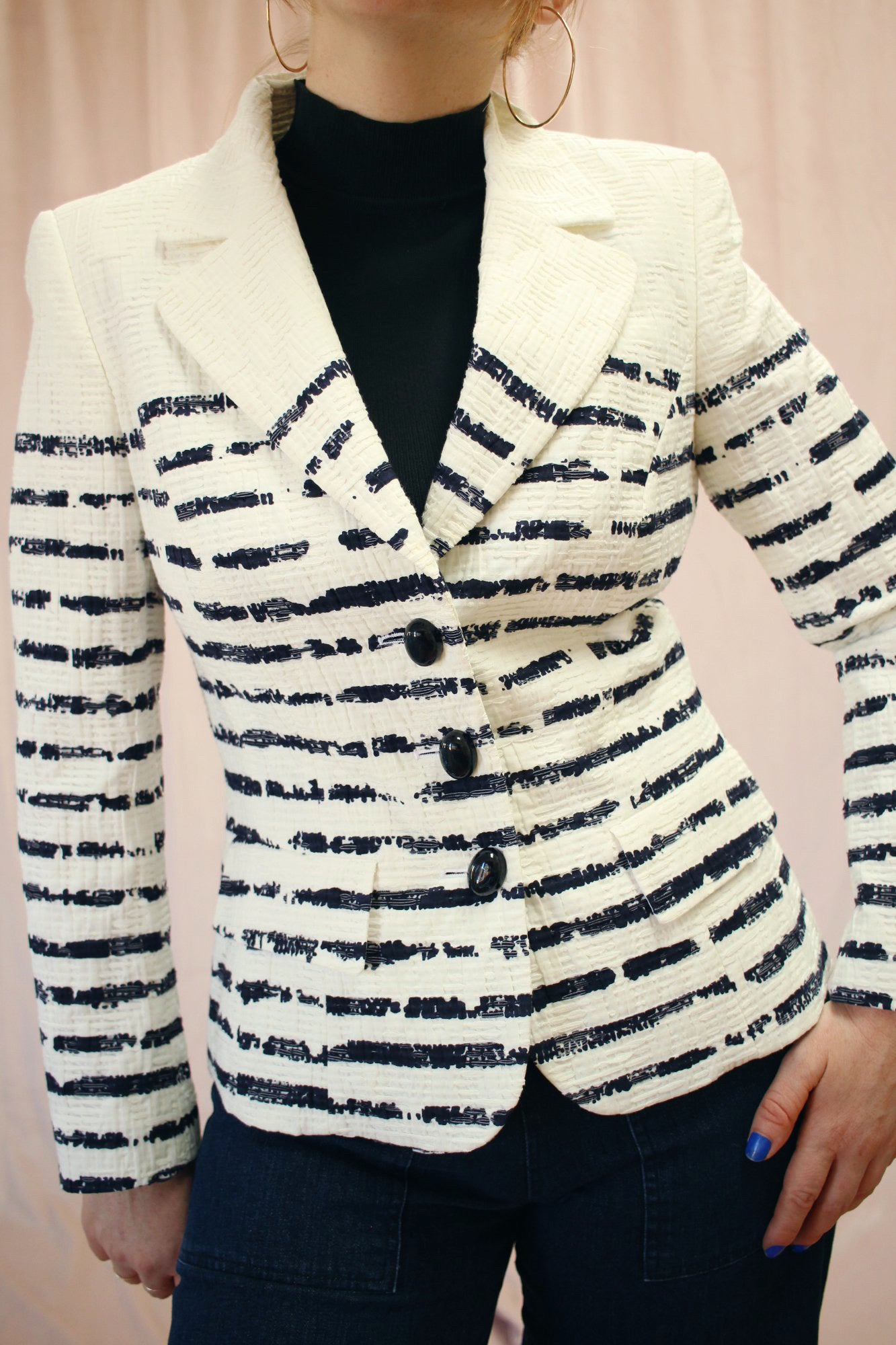 Escada White Paint Stripes Blazer