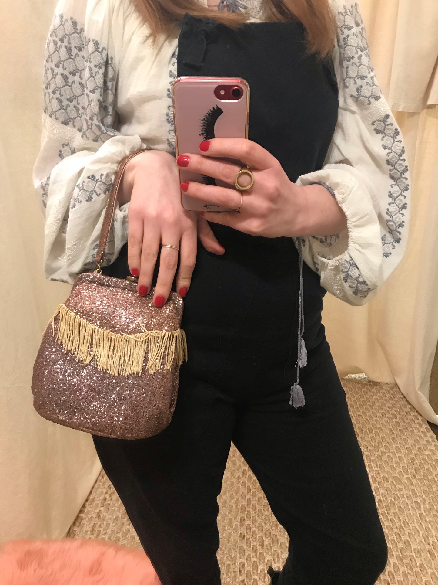 1940s Pink Glitter Fringe Bag