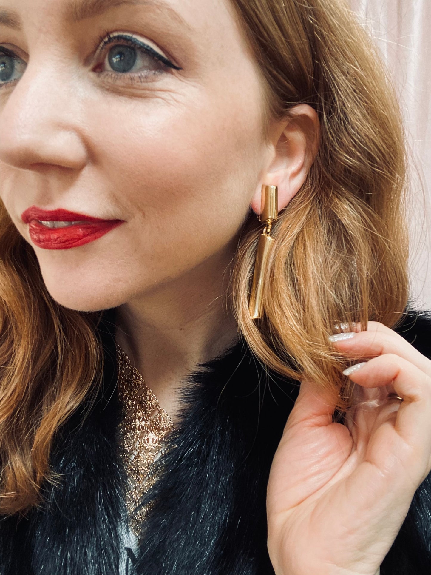 Vintage Gold Chunky Bar Dangle Earrings