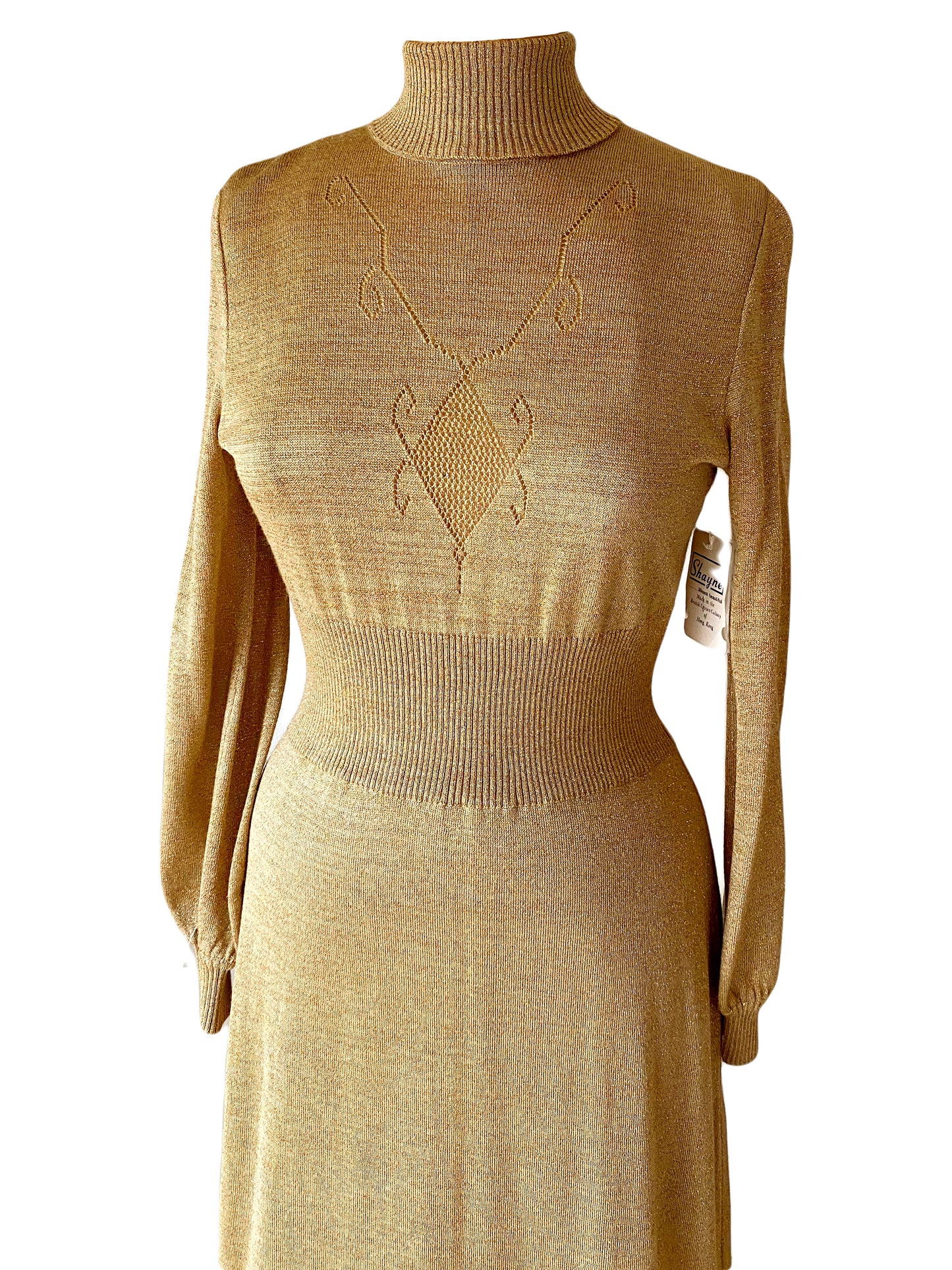 70s Gold Lurex Knit Sweater Dress
