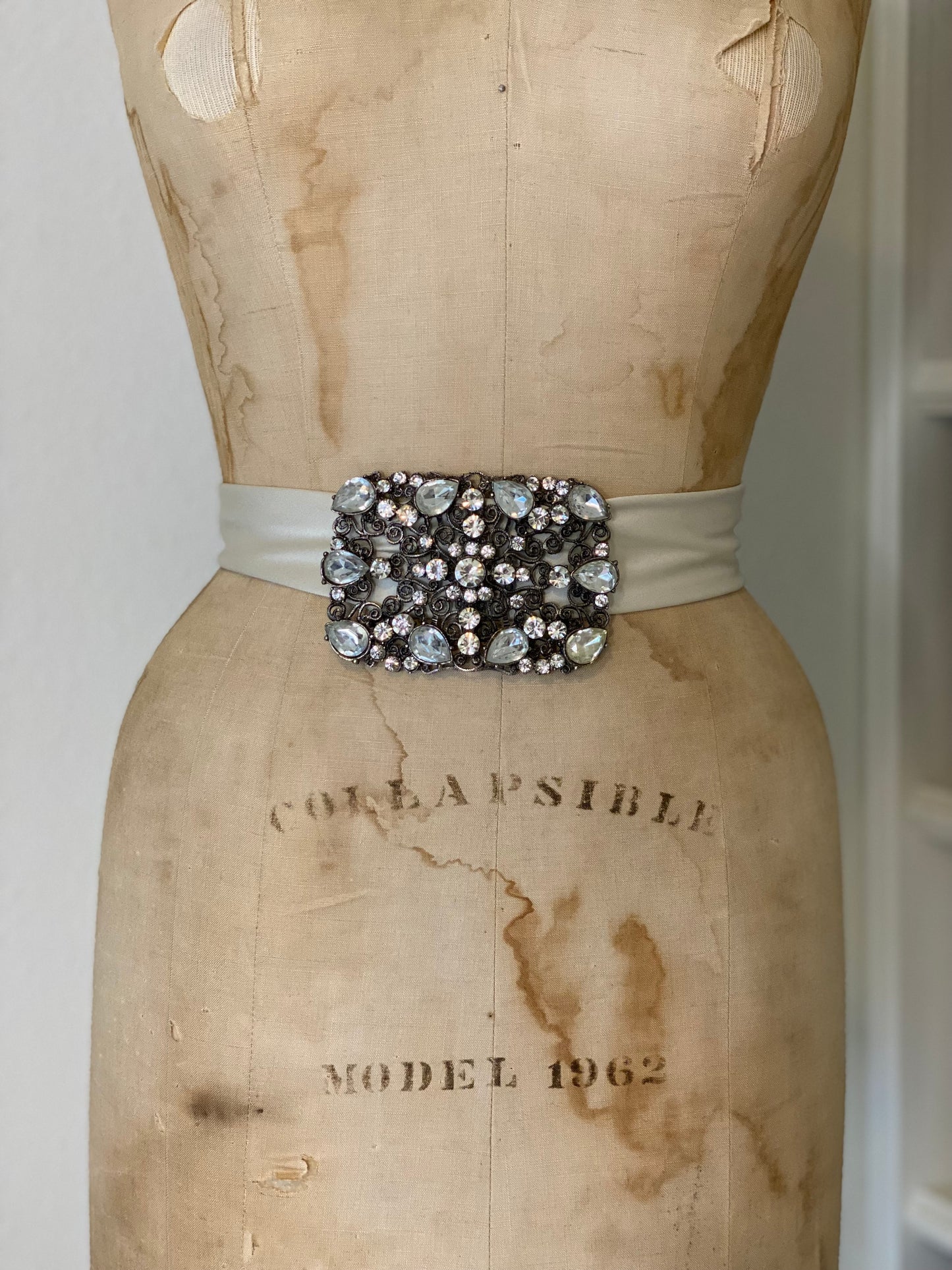 Art Deco Filigree Sterling Rhinestone Belt