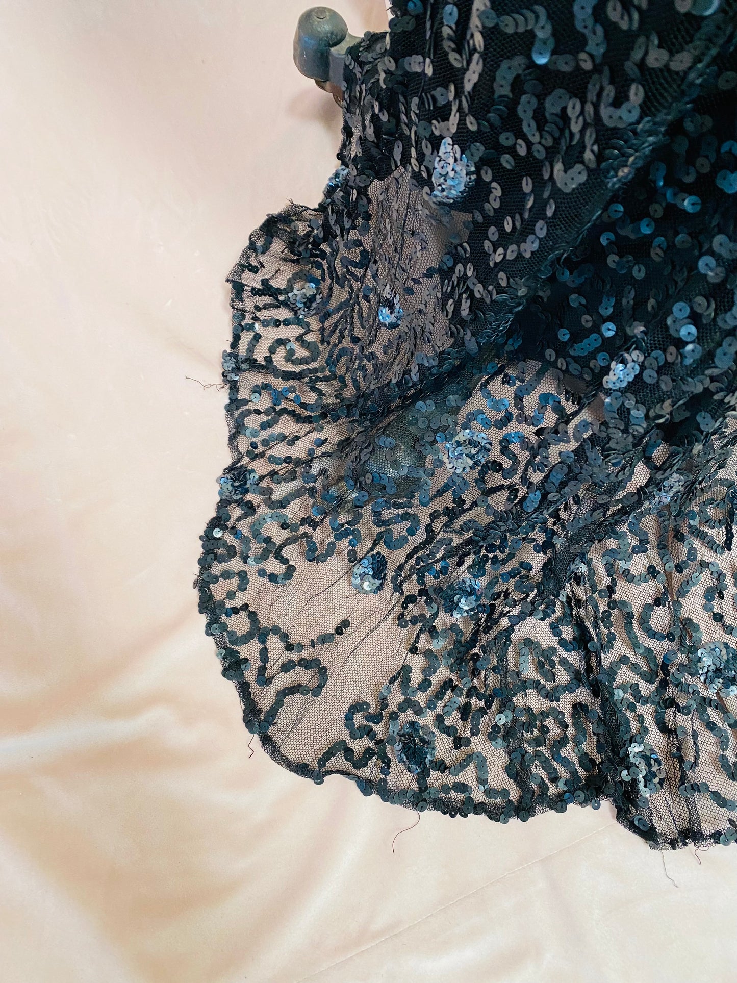 1930s French Sequin Net Fishtail Gown