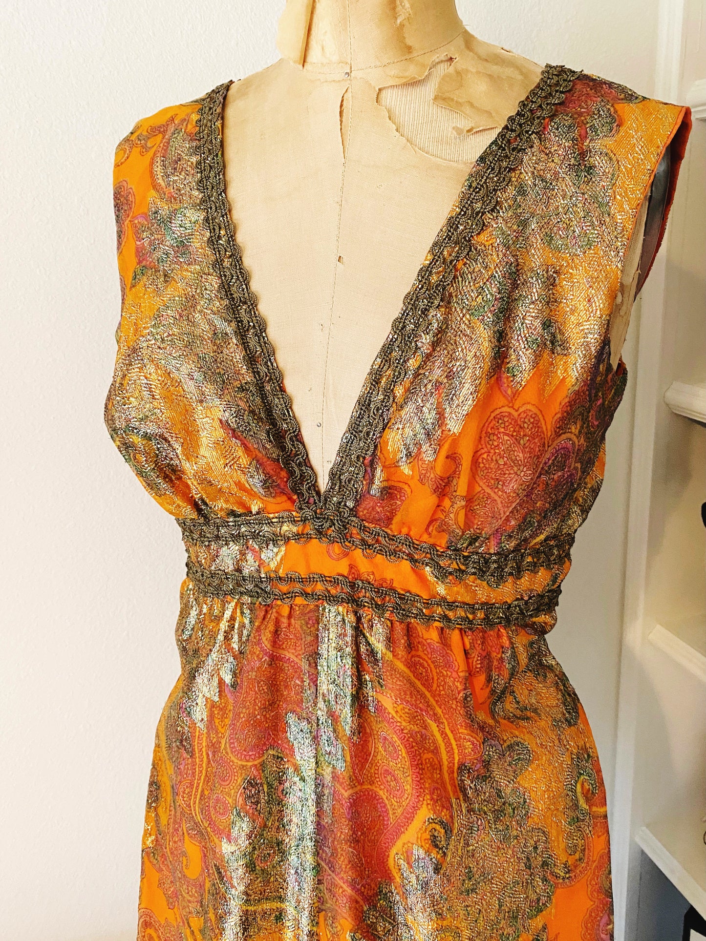 Orange Paisley & Gold Lurex Wide Leg Jumpsuit