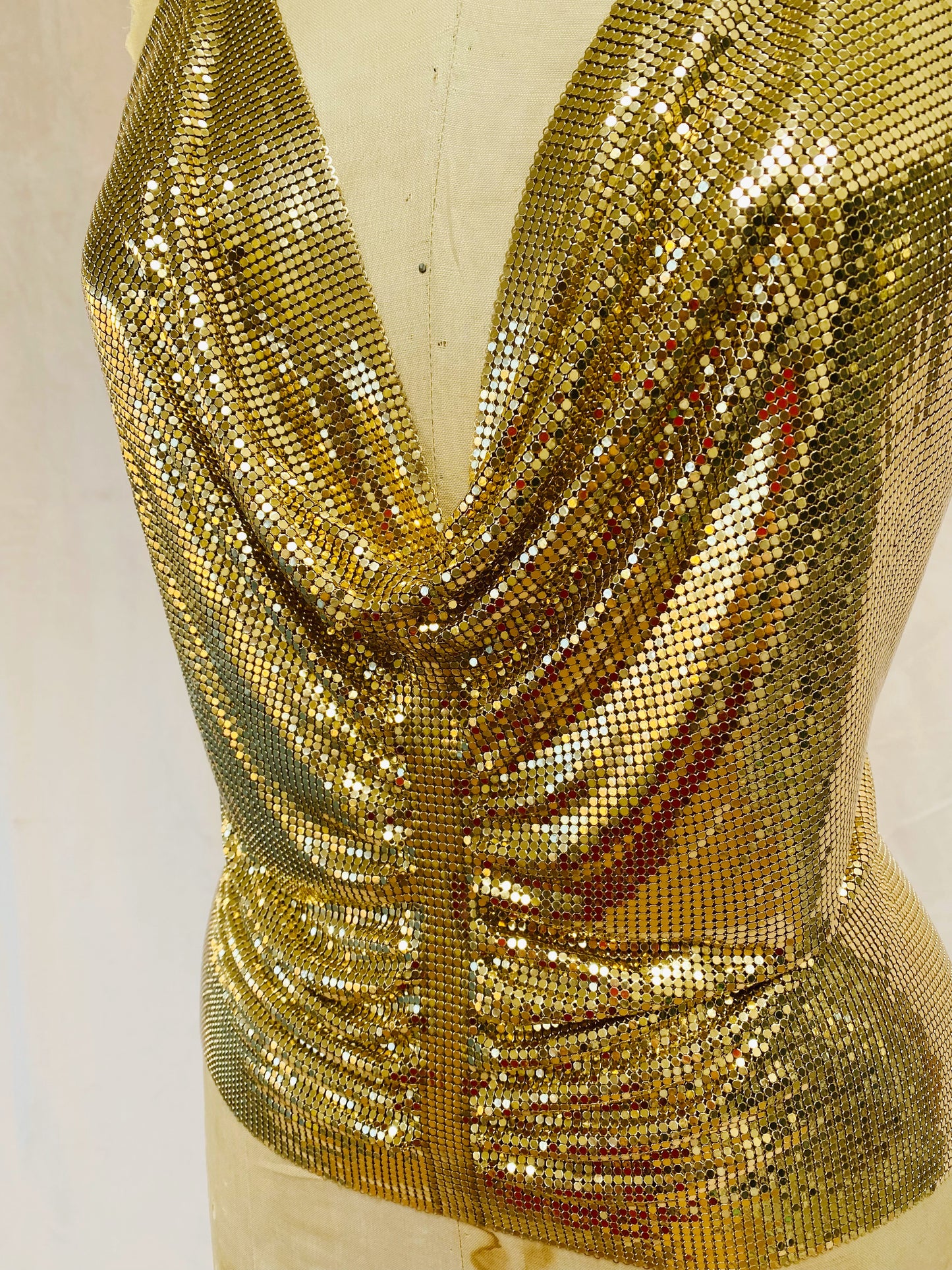 Whiting & Davis Rare Gold Mesh Halter Top