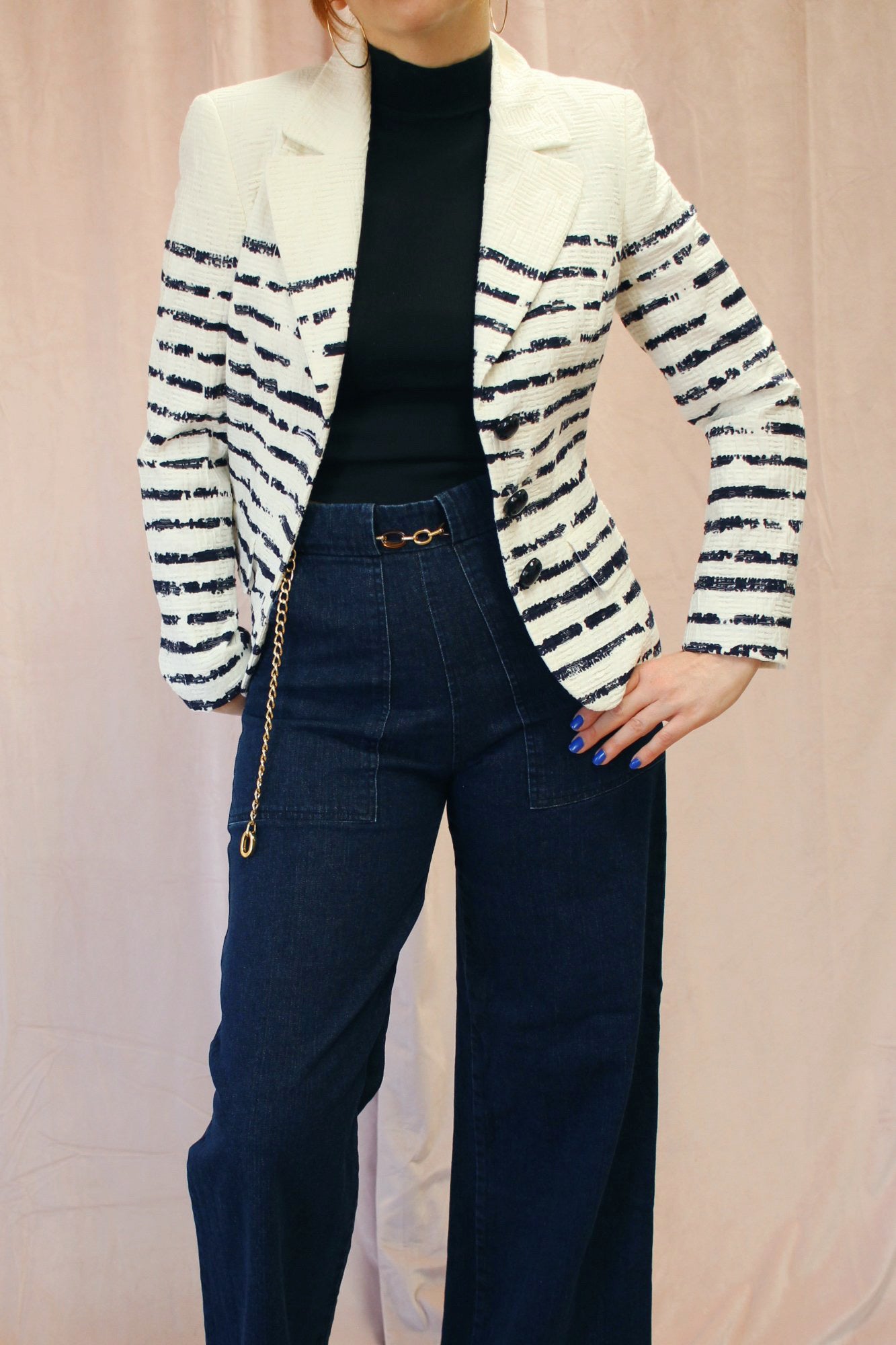 Escada White Paint Stripes Blazer