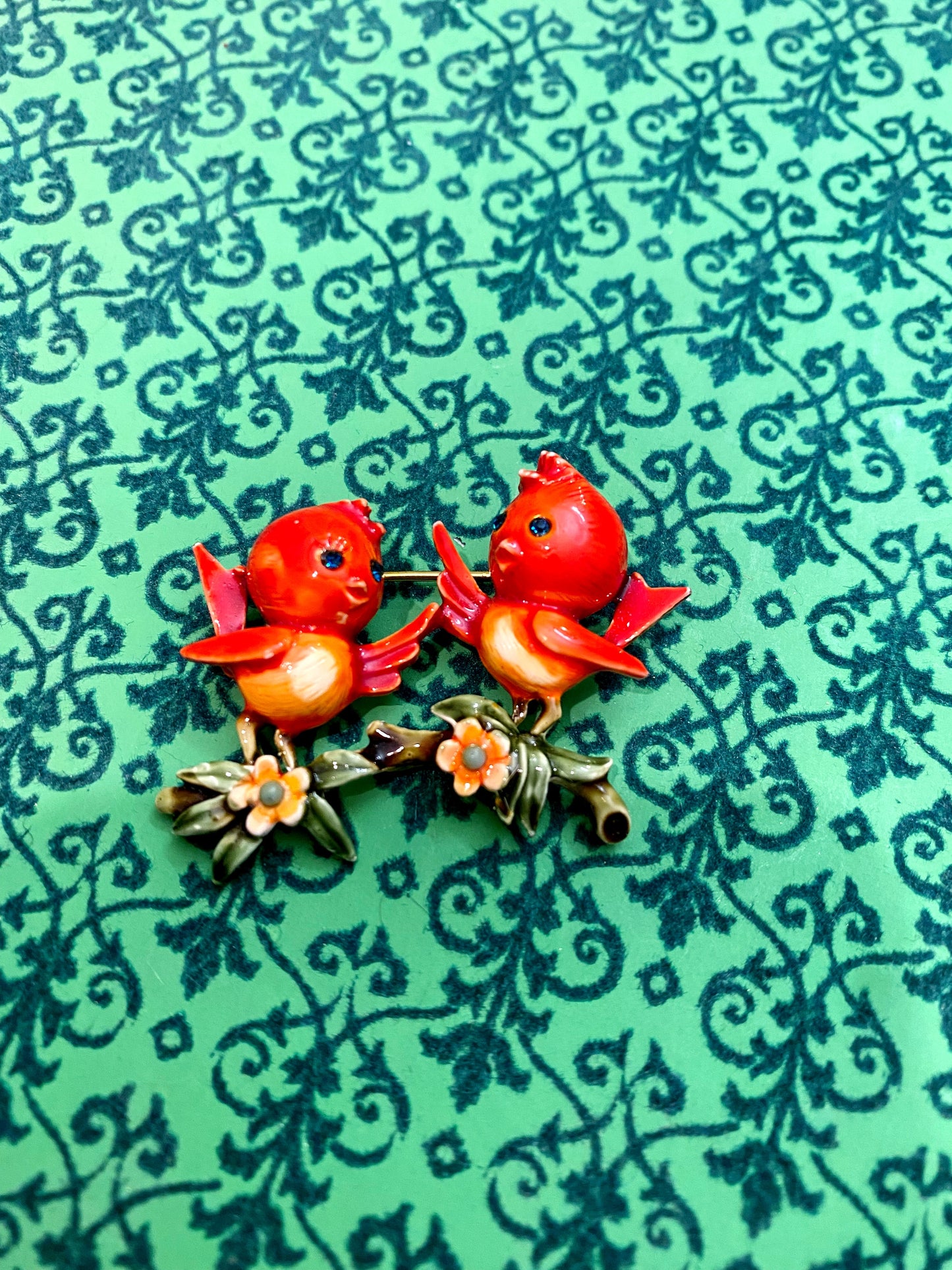 Rare Signed HAR Vintage Red Love Birds Brooch