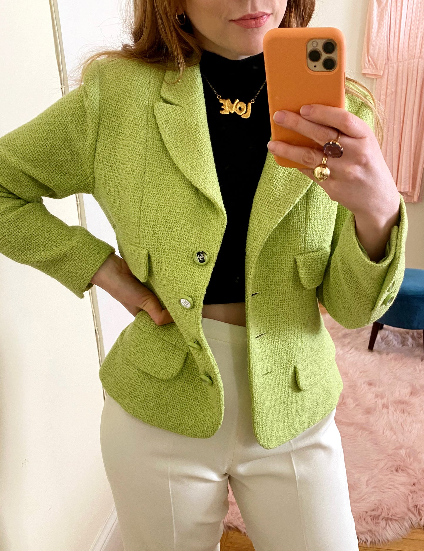 Vintage Chanel Tweed Jacket - Lime Green