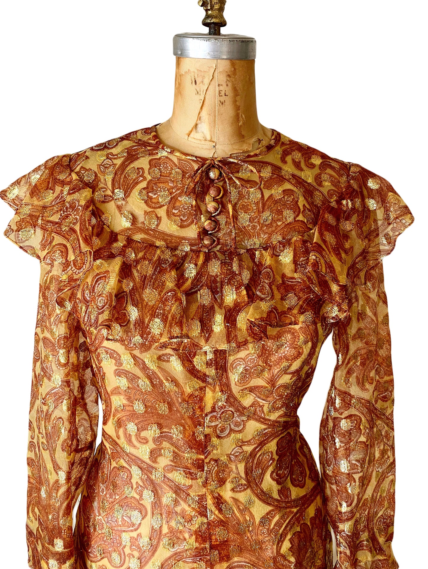 Late 1960s Oscar De La Renta Boutique Gold Metallic Dress